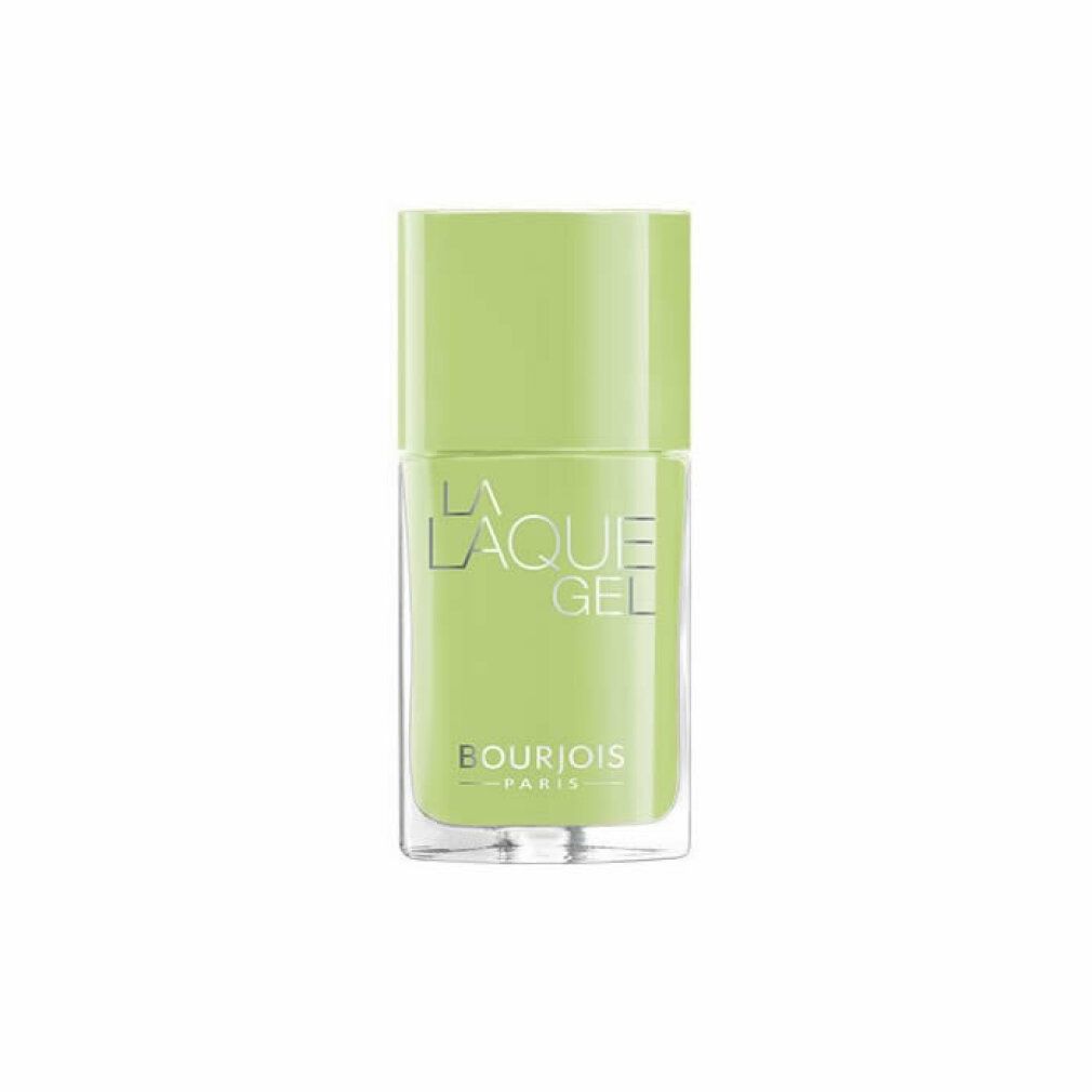 Hellgrüner Nagellackflakon mit quadratischer Form. Aufschrift: La Laque Gel, Bourjois Paris.