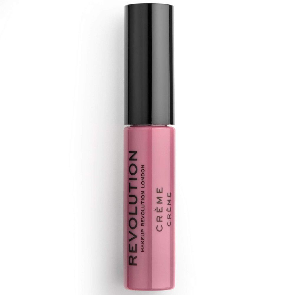 Lippenstift in rosa. Schwarzer Deckel. Aufschrift: REVOLUTION, CRÈME.