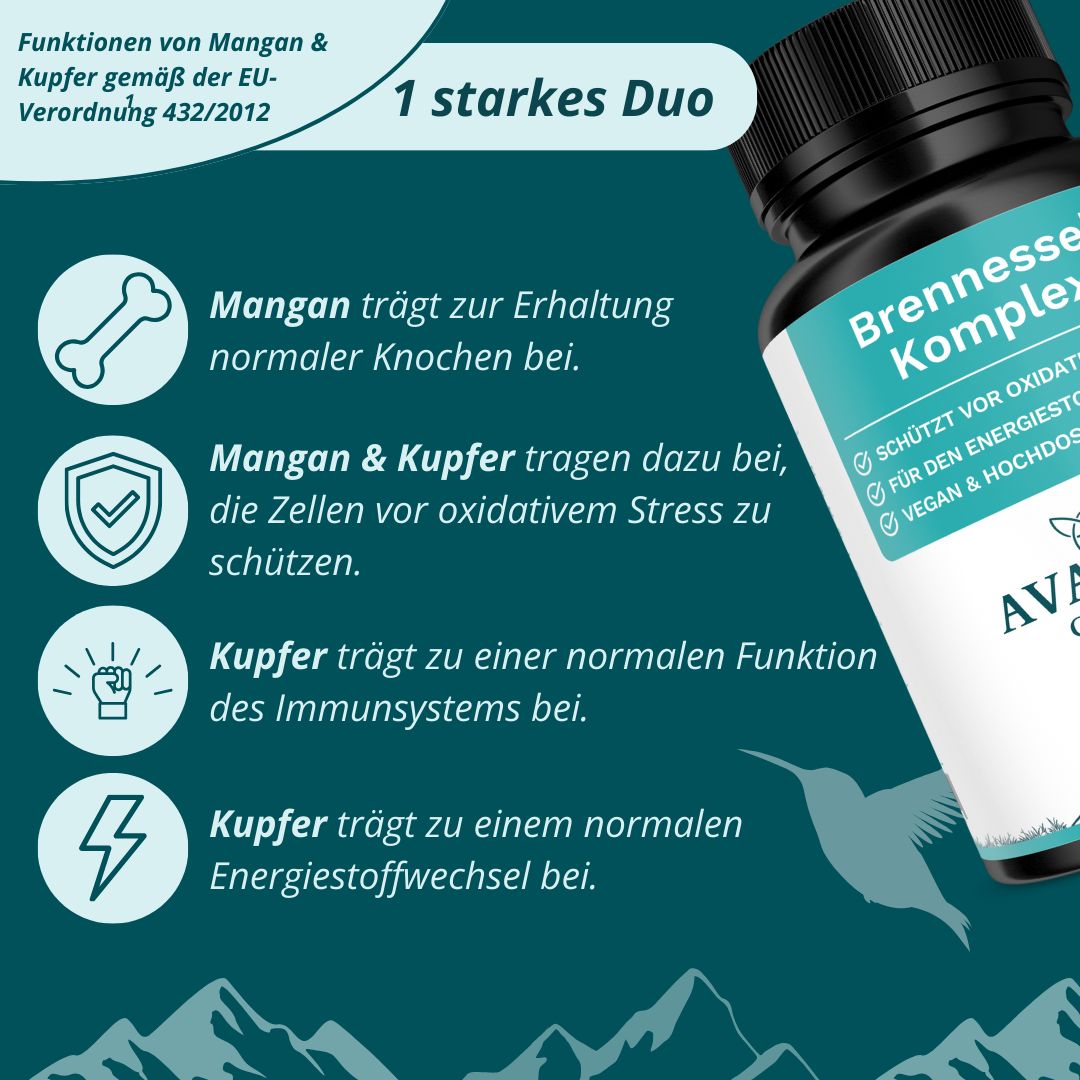 AVARIA CARE® Brennnessel Komplex – hochdosiert – vegan – mit Mangan & Kupfer
