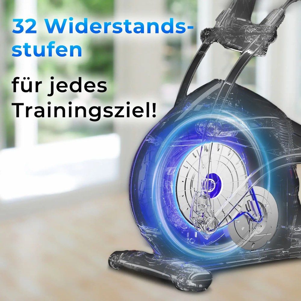 AsVIVA Crosstrainer E50 mit 32 Widerstandsstufen für jedes Trainingsziel. Innenleben des Schwungrads.