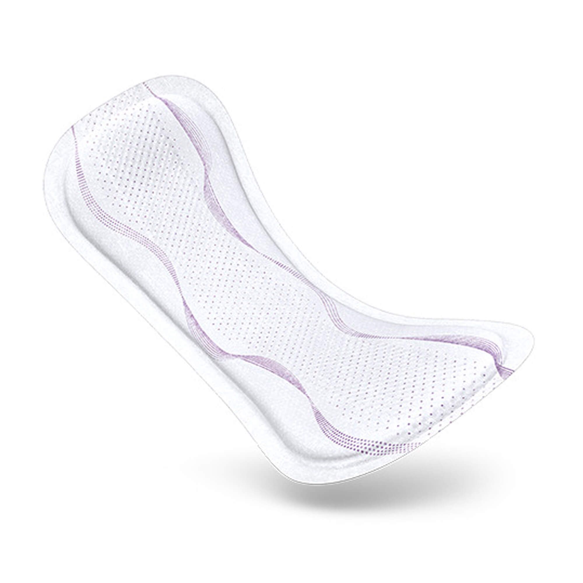 Weiße, längliche Einlage mit gepunkteter Oberfläche und lila Linien. Leicht gebogen, für den Körper geformt.