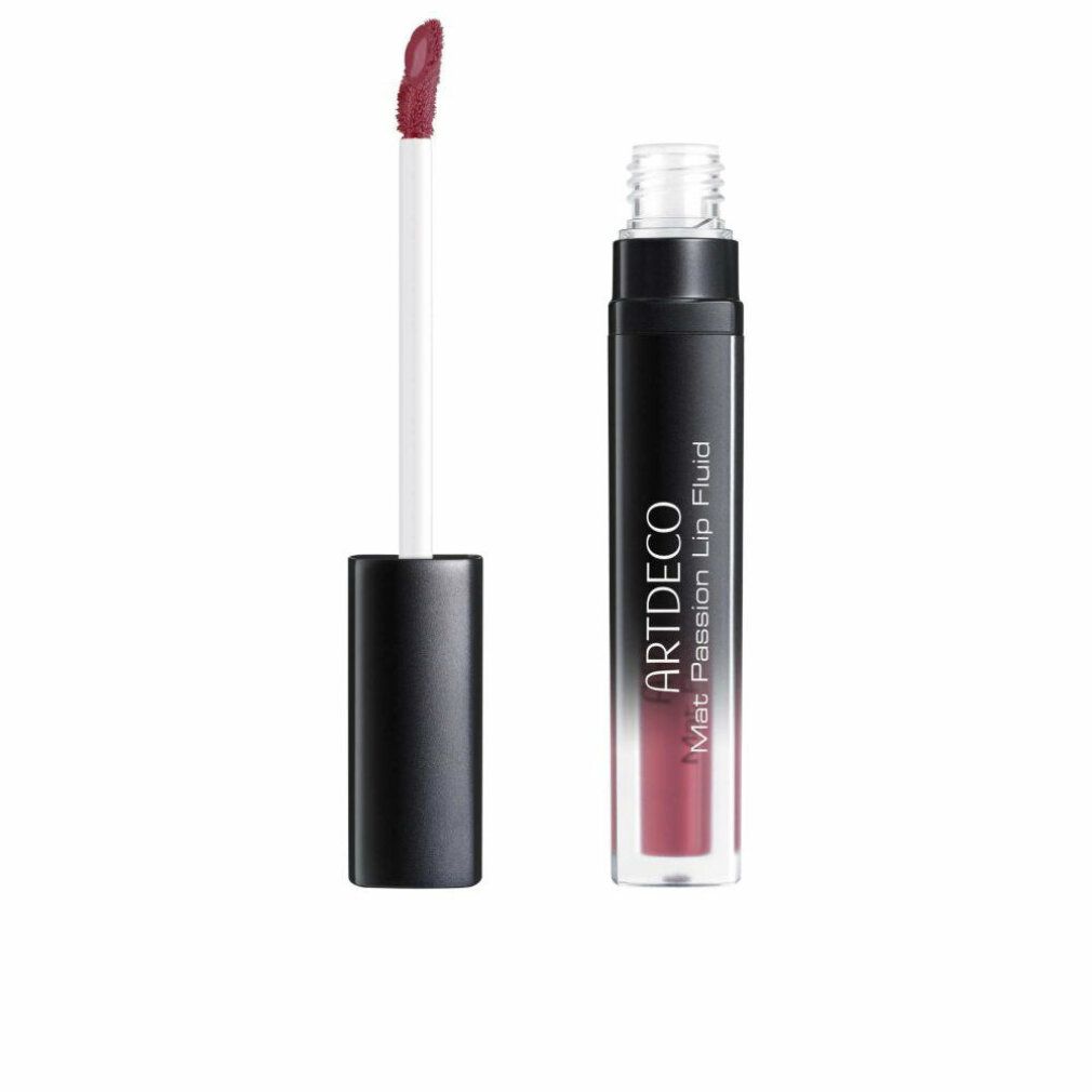 Artdeco Mat Passion Lip Fluid. Schwarzer Behälter mit rotem Inhalt. Applikator mit roter Spitze. Produktname sichtbar.