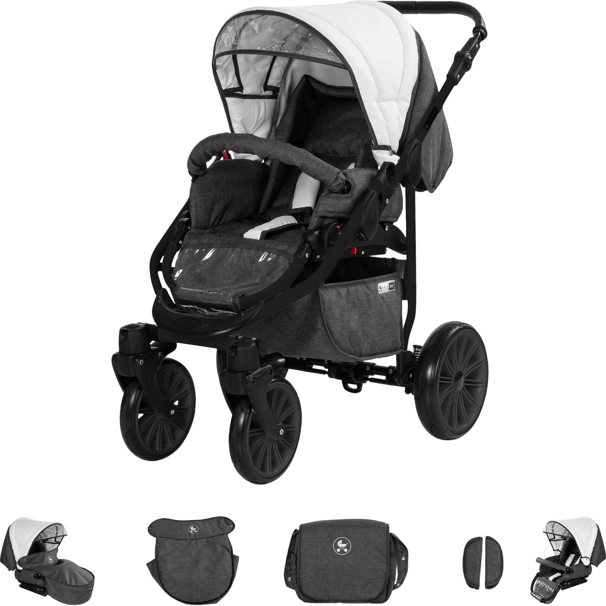 Friedrich Hugo Berlin 4 in 1 Kinderwagen ISOFIX GEL Reifen Dark Grey and White Night 1 St Shop Apotheke