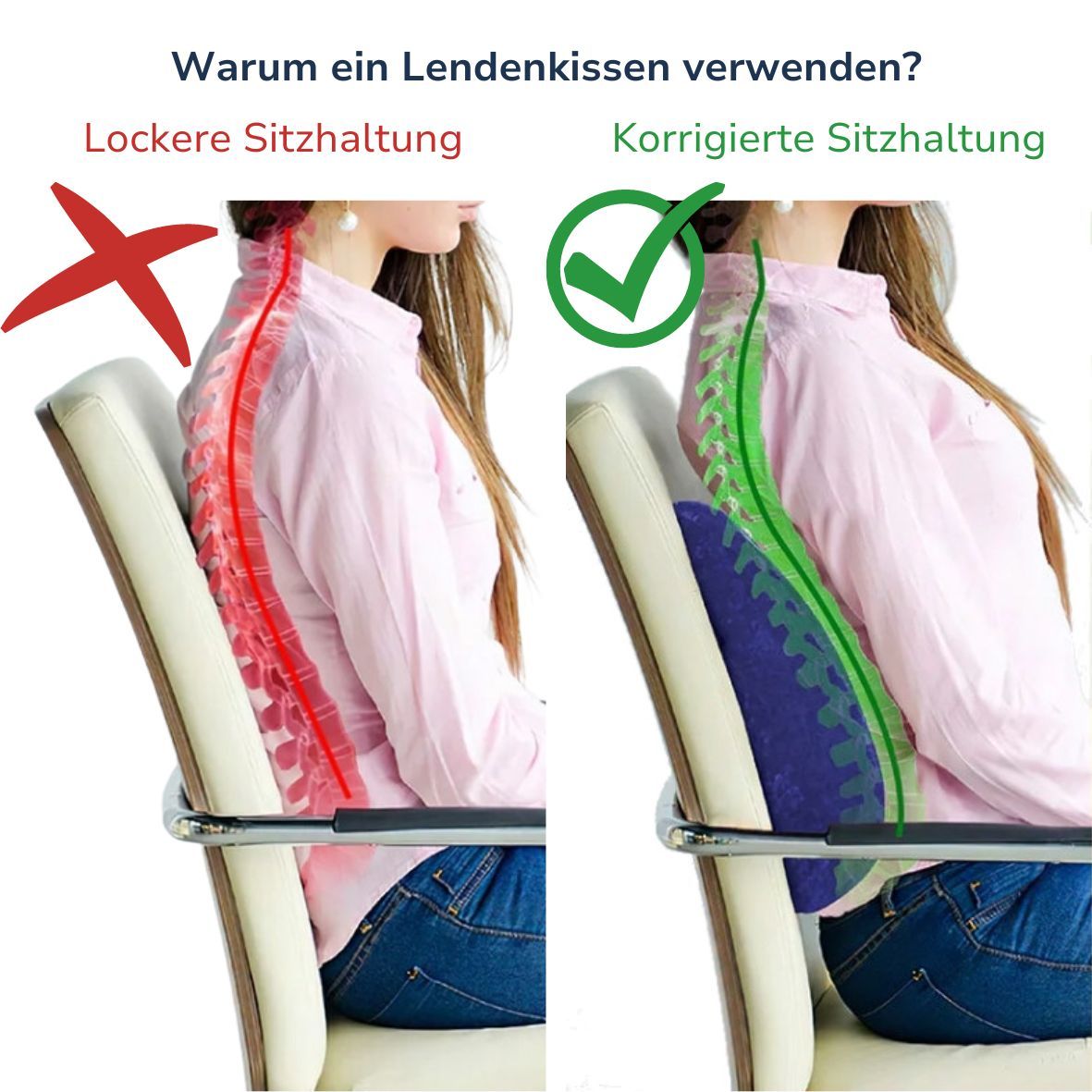 INPHYSIO Lendenstützkissen mit Befestigungsgurt, Weiche Unterstützung