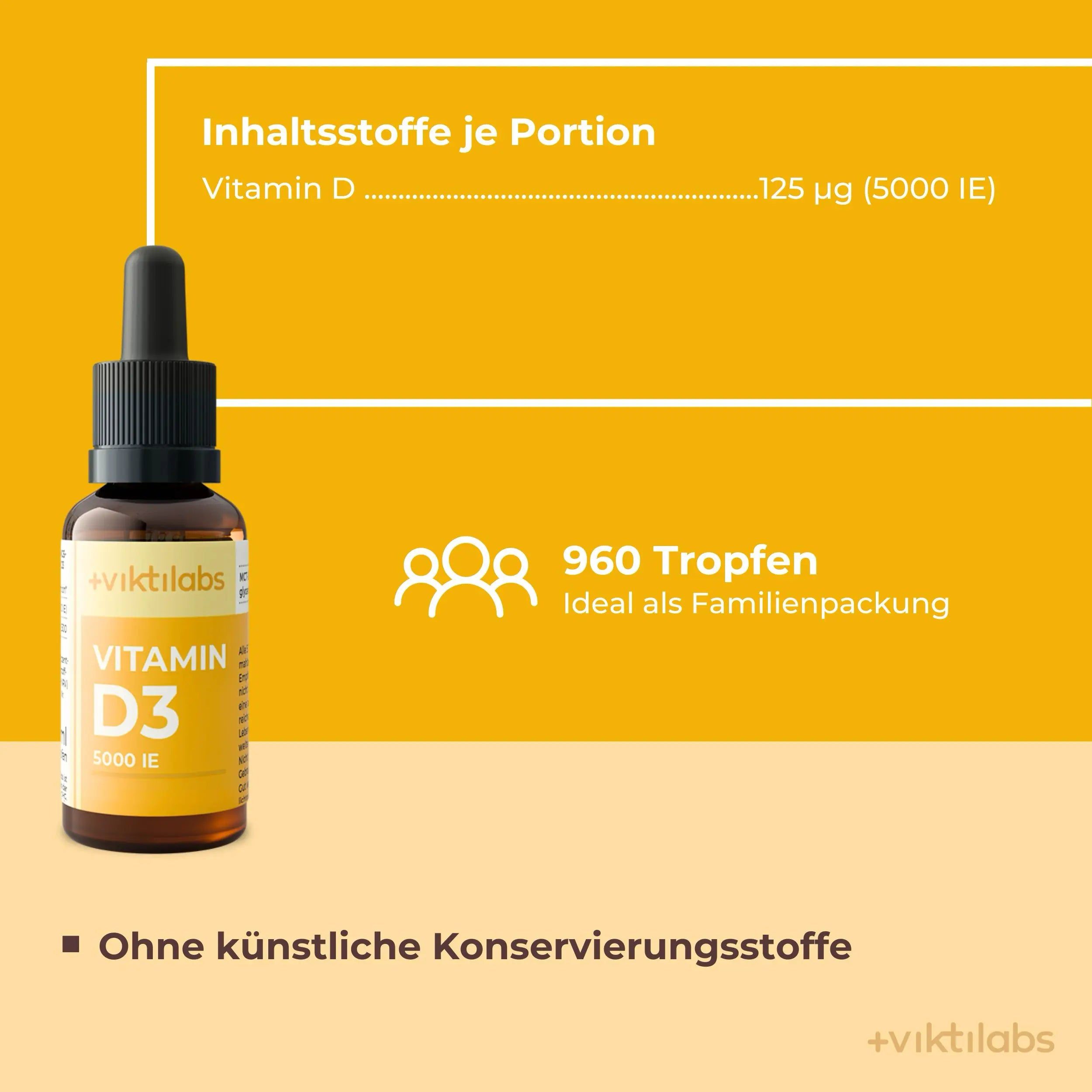 Viktilabs Vitamin D3: 5.000 IE in reinem MCT-Öl für Knochen und Immunsystem