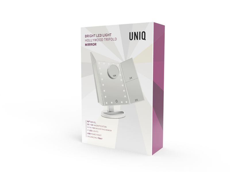 UNIQ Hollywood-Makeup-Spiegel Klappspiegel mit LED-Licht, Weiß