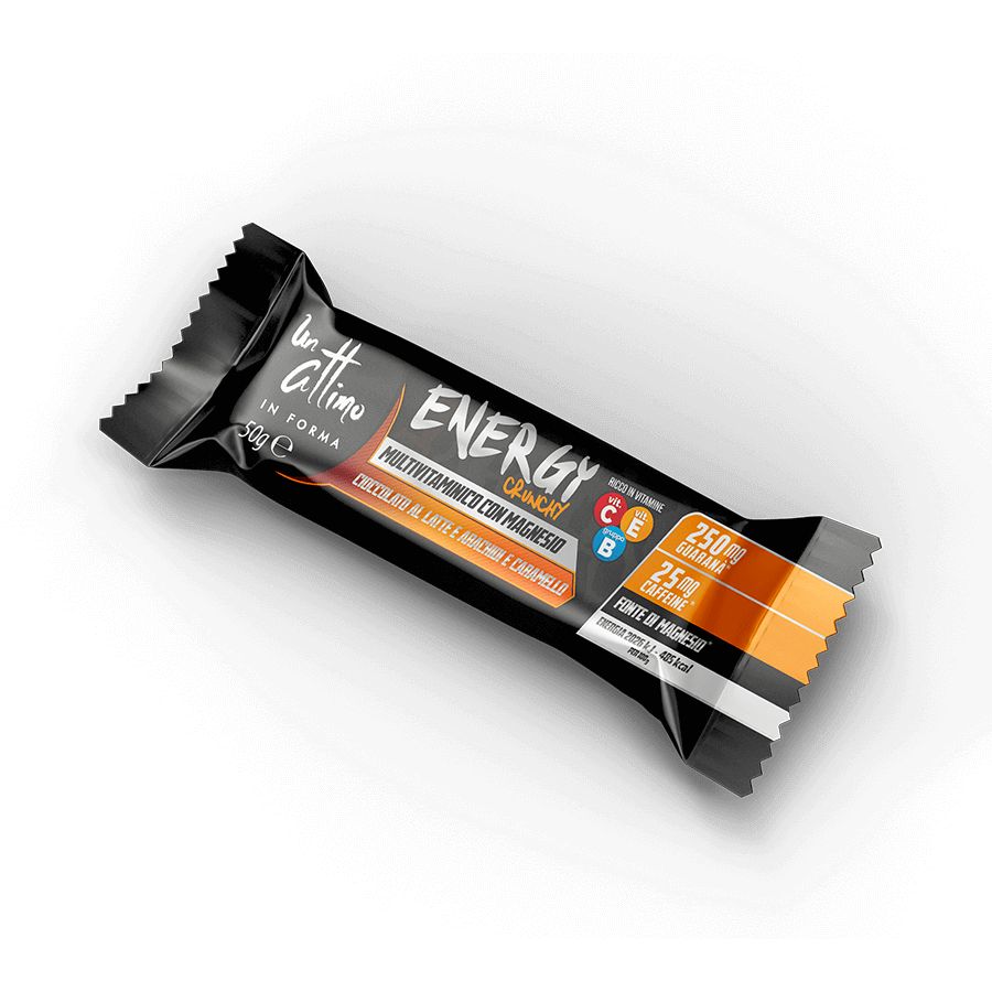 1attimoinforma Barretta Energy Crunchy con Magnesio; Gusto Cioccolato al latte, arachidi e caramello