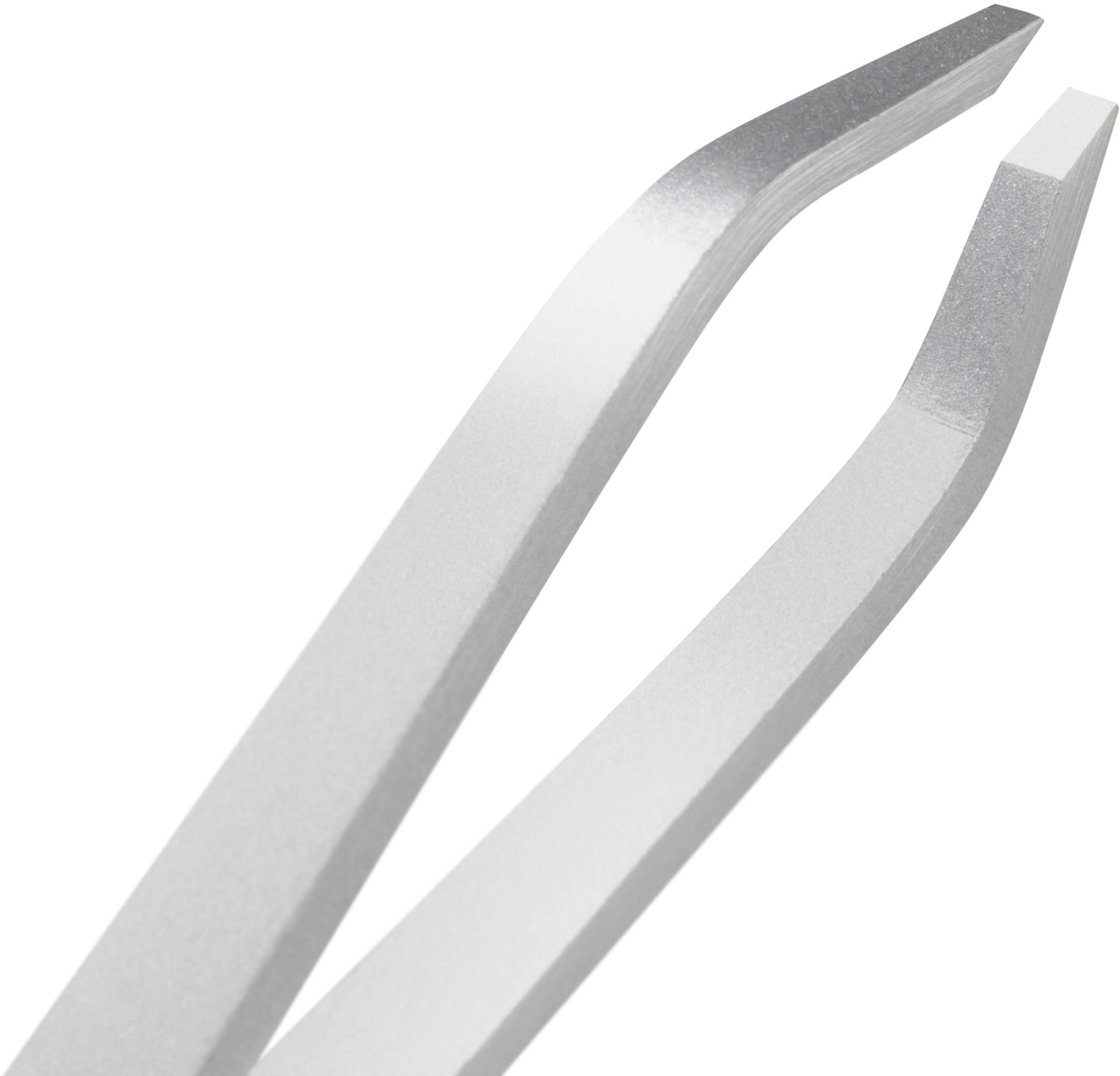 Edelstahlpinzette mit gerader, gekröpfter Spitze.