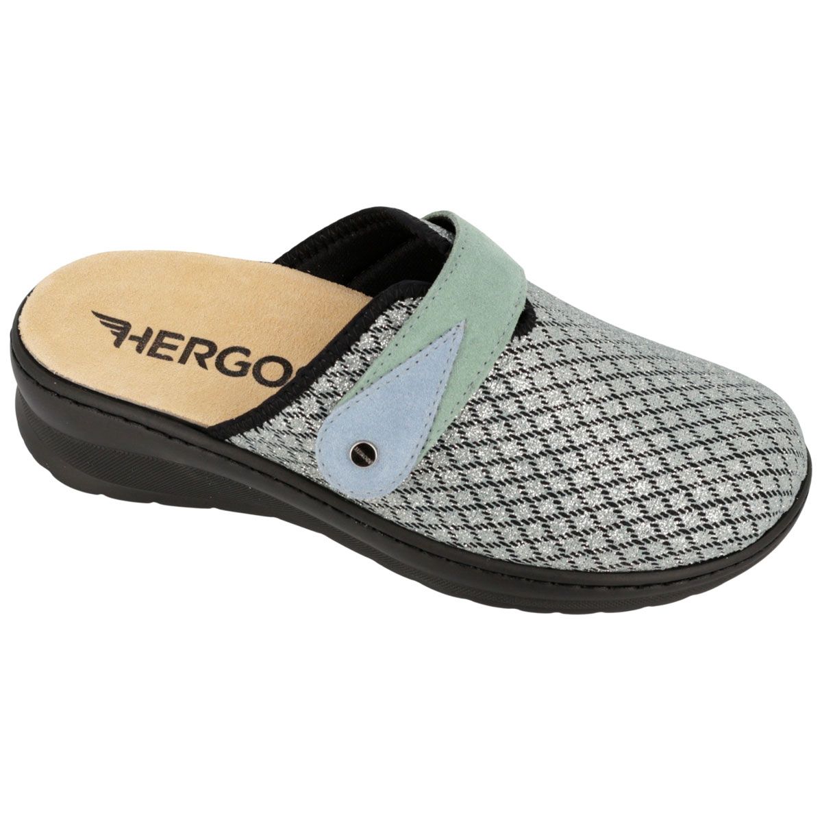 Hergos H3504 - Sabot comfort in pelle e tessuto elasticizzato con plantare estraibile.