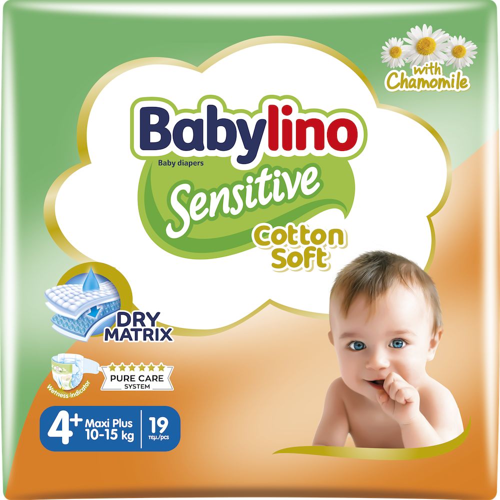Babylino Sensitive Cotton Soft, Pannolini Taglia 4+, Maxi Plus (10-15kg), 19 Unità