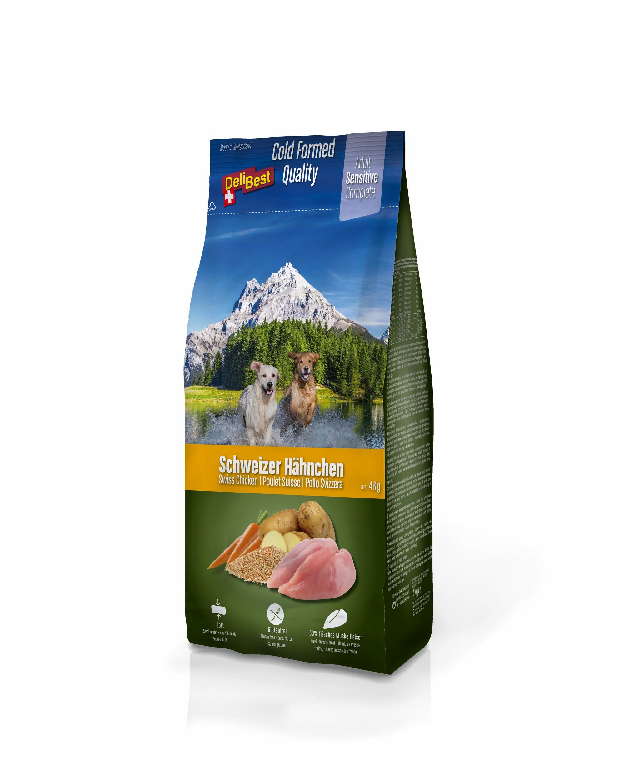 DeliBest Hund Adult Sensitive Complete Hähnchen halbfeuchtes Trockenfutter (kaltgeformt) 4000 g Futter
