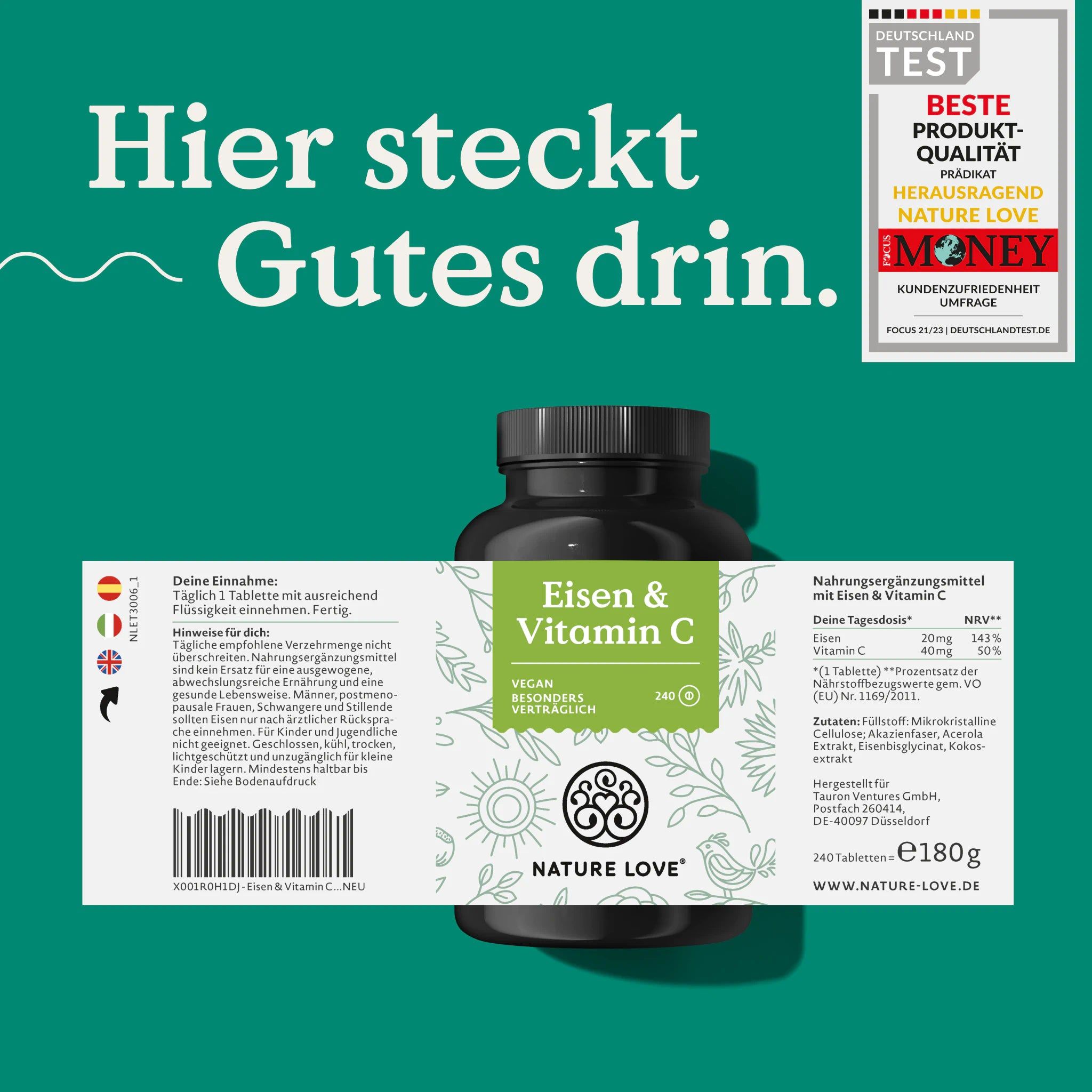 NATURE LOVE® Eisen & Vitamin C Tabletten