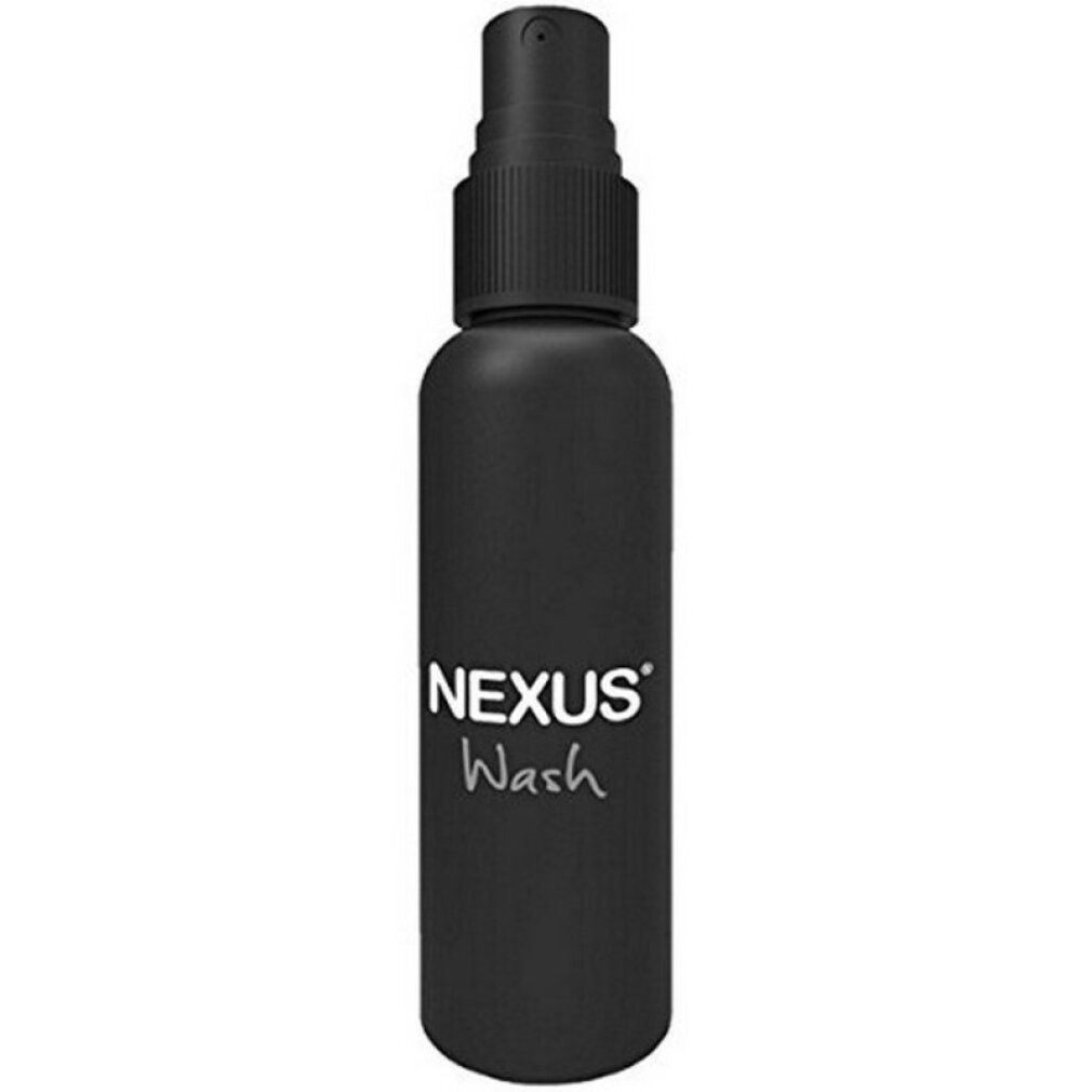 Schwarze Flasche mit Sprühkopf. Aufschrift Nexus Wash.