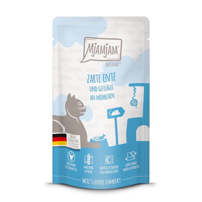MjAMjAM - Quetschie zarte Ente & Geflügel an leckeren Möhrchen 125 g Futter