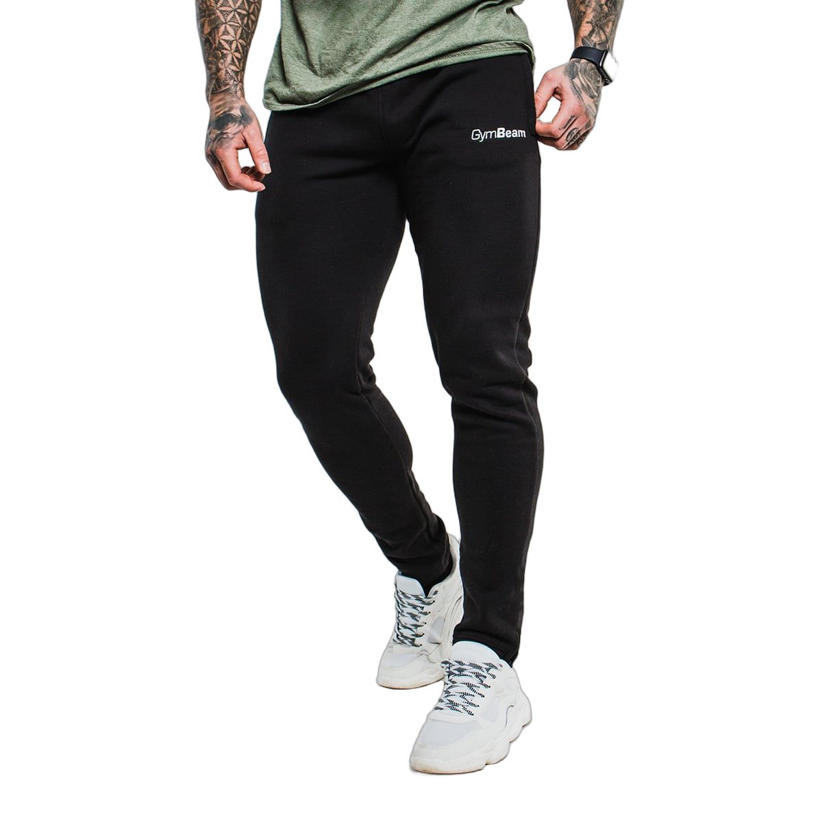 GymBeam Herren Jogginghose Slimfit mit Kordelzug und Taschen in Schwarz 1 St