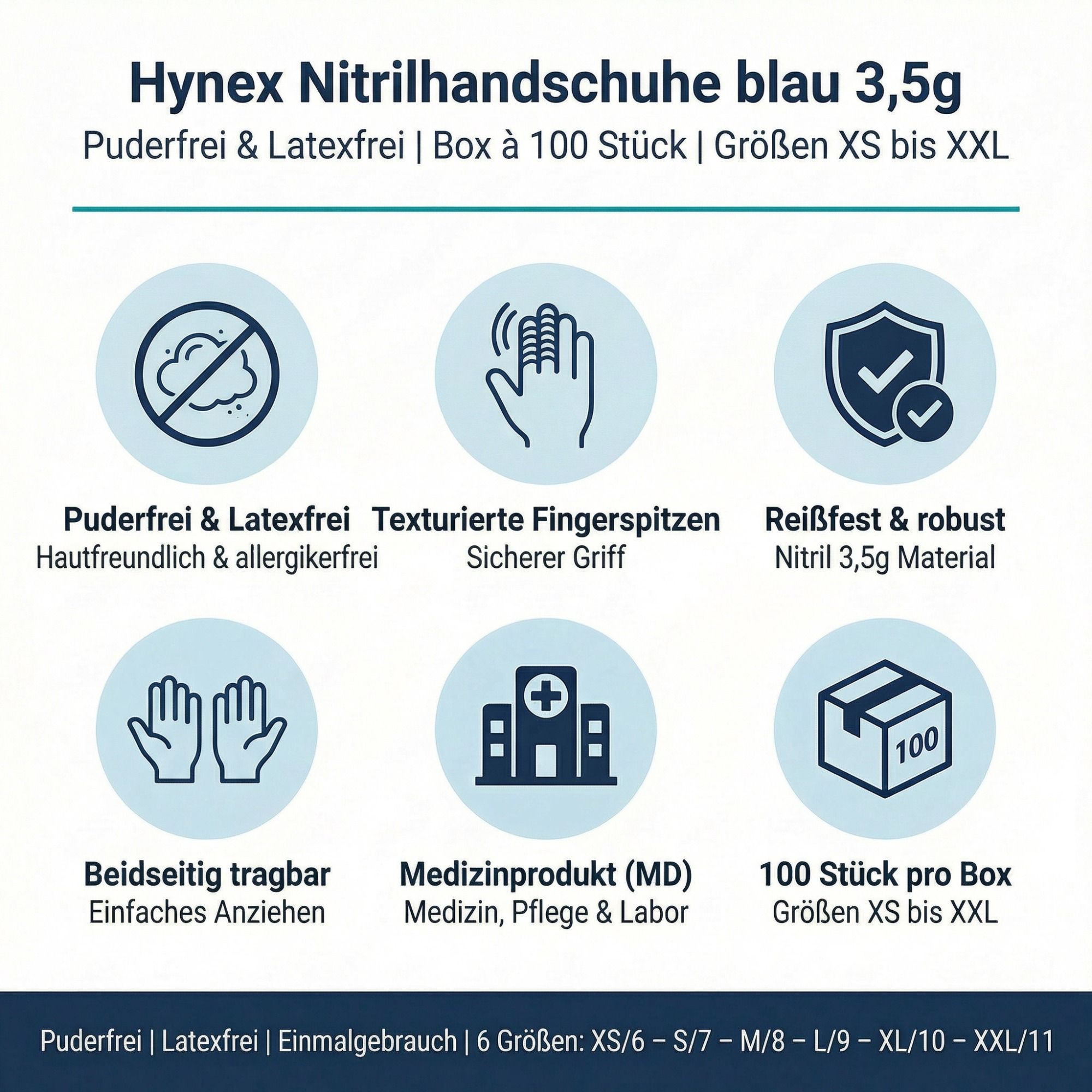 Hynex Nitrilhandschuhe blau puderfrei latexfrei Einweghandschuhe Größe XXL
