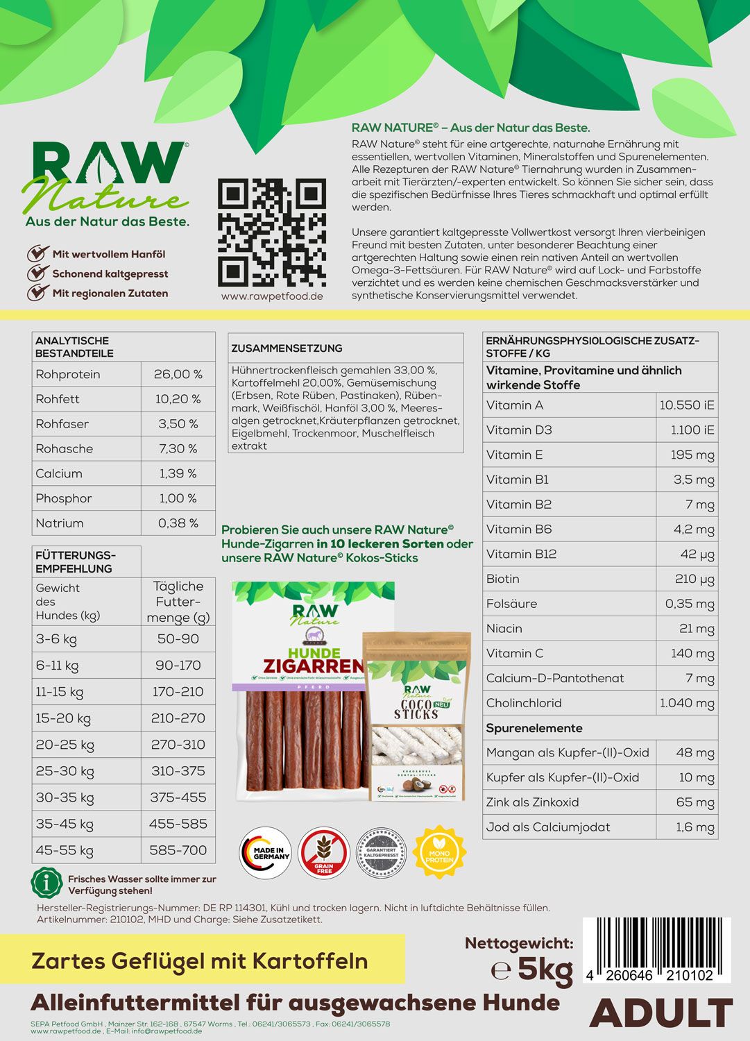 RAW Nature kaltgepresstes Trockenfutter ADULT Huhn Pur