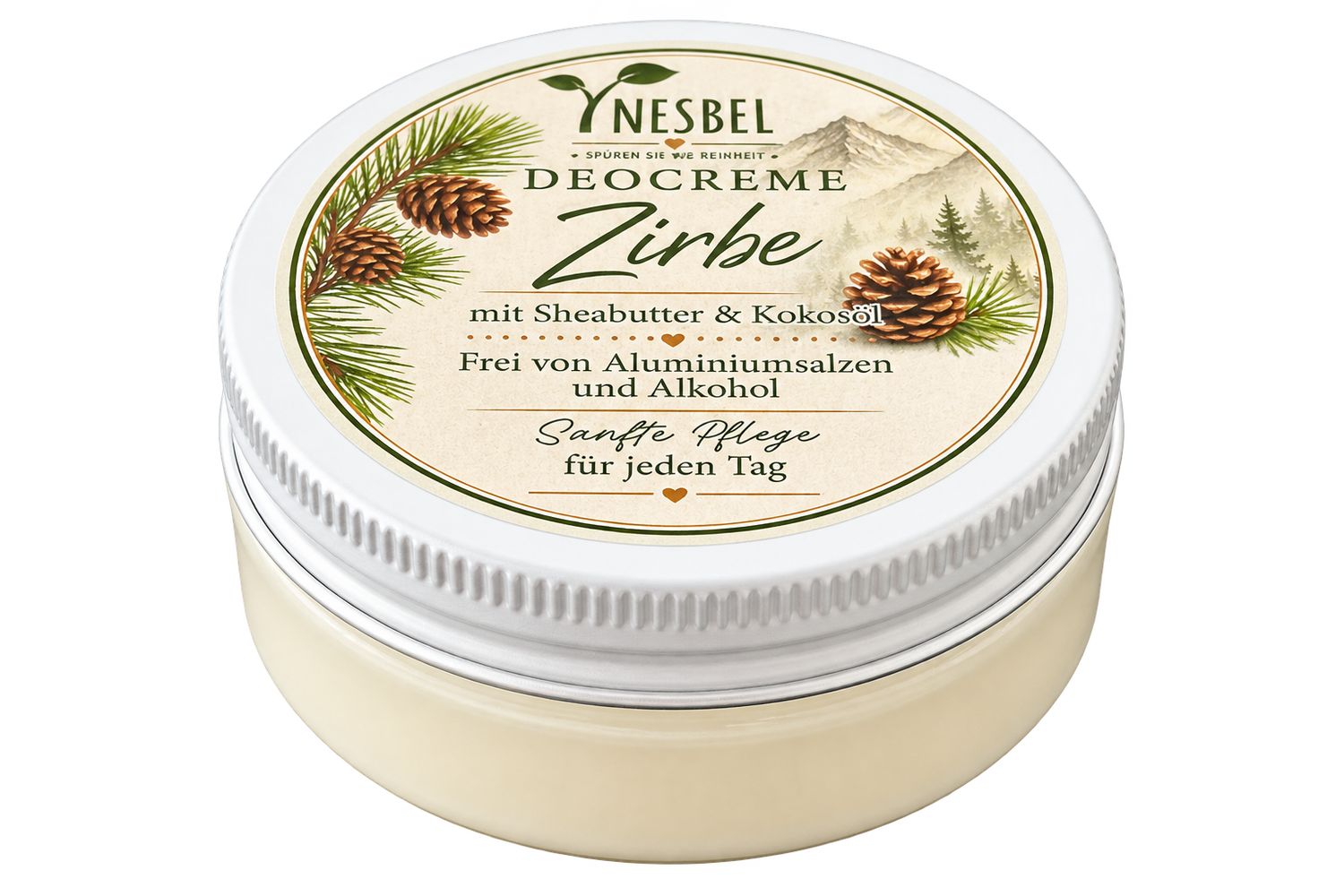 Nesbel Deocreme Zirbe mit Sheabutter, Kokosöl & Zink | Vegan
