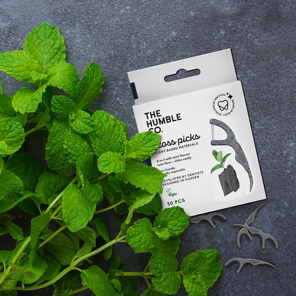 The Humble Co. Zahnsticks Flosspicks Minze mit Aktivkohle