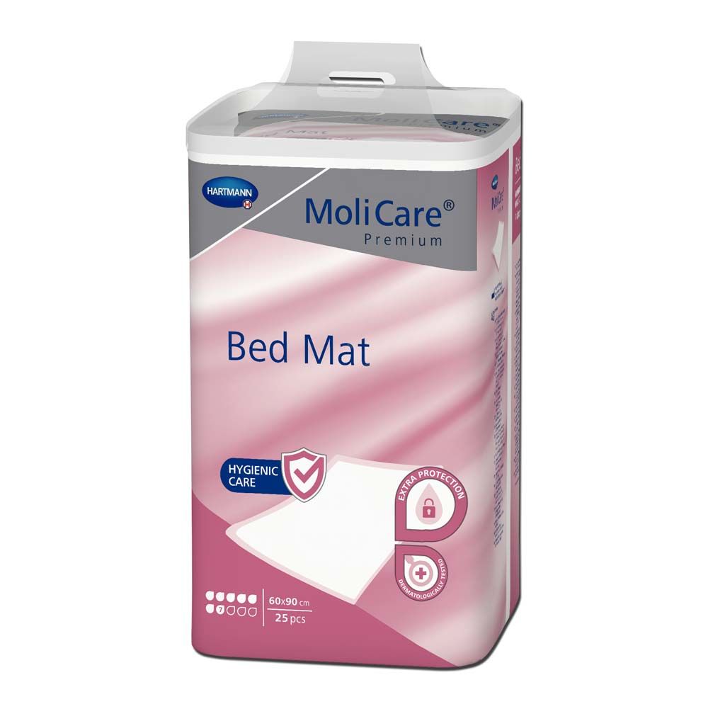 Verpackung mit Bettschutzunterlagen. MoliCare Premium, Bed Mat, 60x90cm, 25 Stück. Hygienische Pflege.
