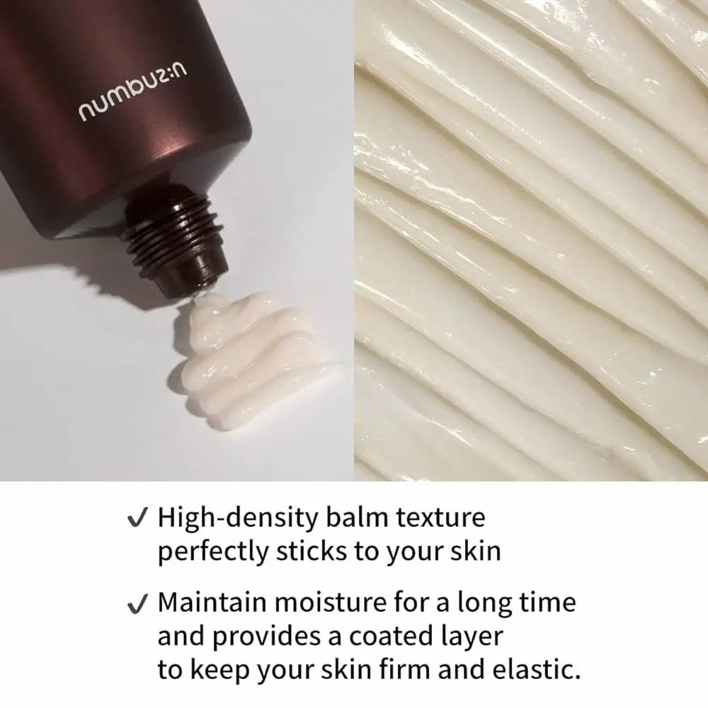 Creme aus Tube. Text: High-density balm texture perfectly sticks to your skin. Maintain moisture for a long time.