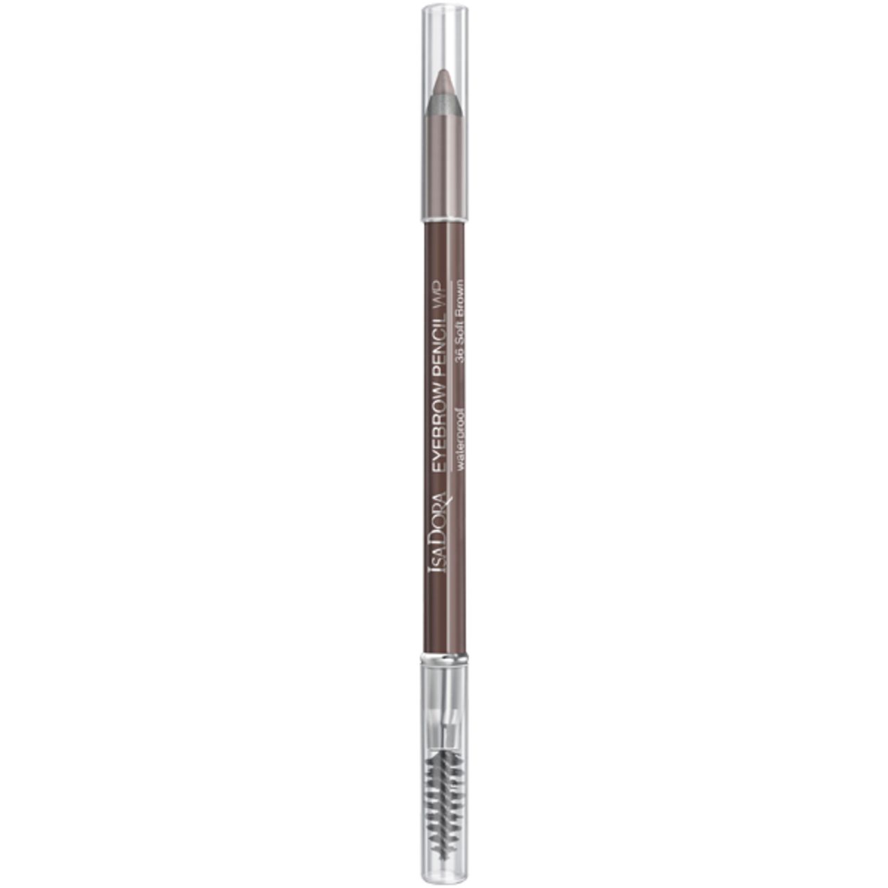 IsaDora Eyebrow Pencil Waterproof. Brauner Augenbrauenstift mit Bürste und Kappe. Aufschrift: Waterproof.