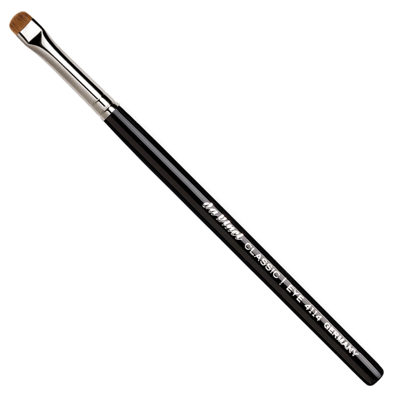 Pinsel mit schwarzem Griff und silberner Zwinge. Aufschrift: Da Vinci CLASSIC EYE 4114 GERMANY.