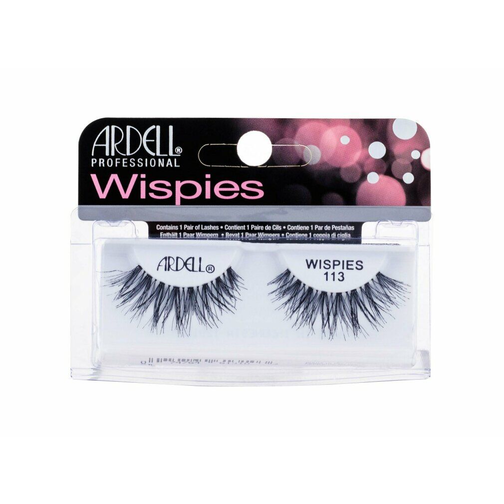 Ardell Wispies 113 Wimpern. Schwarze Kunstwimpern in Verpackung. Enthält Kleber. Professionell, leicht, komfortabel.