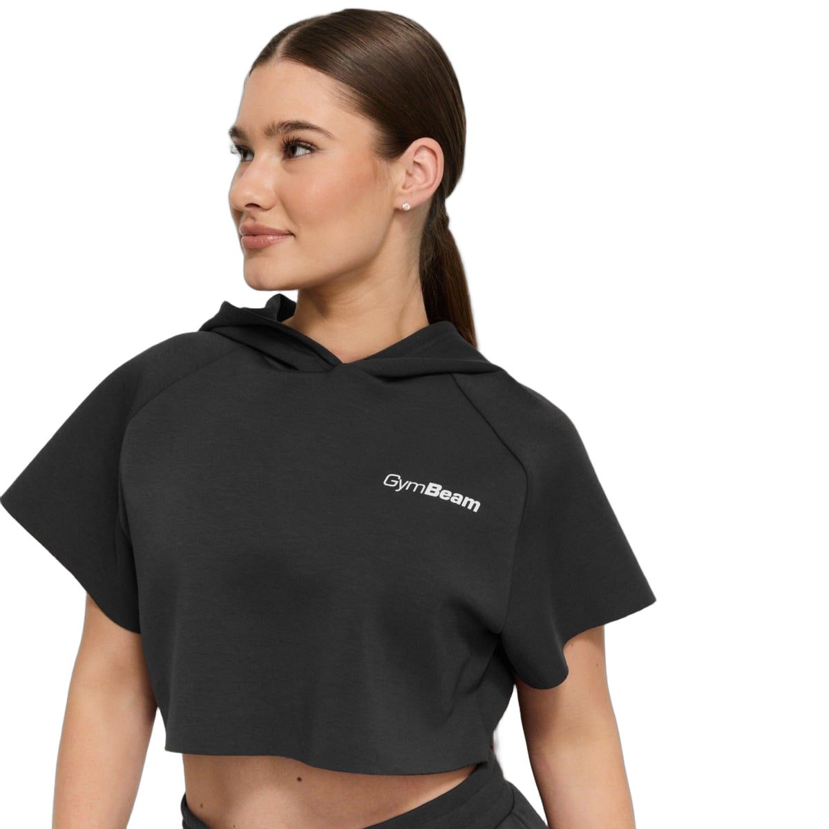 GymBeam Hoodie Damen cropped oversize mit Kurzarm in Schwarz 1 St