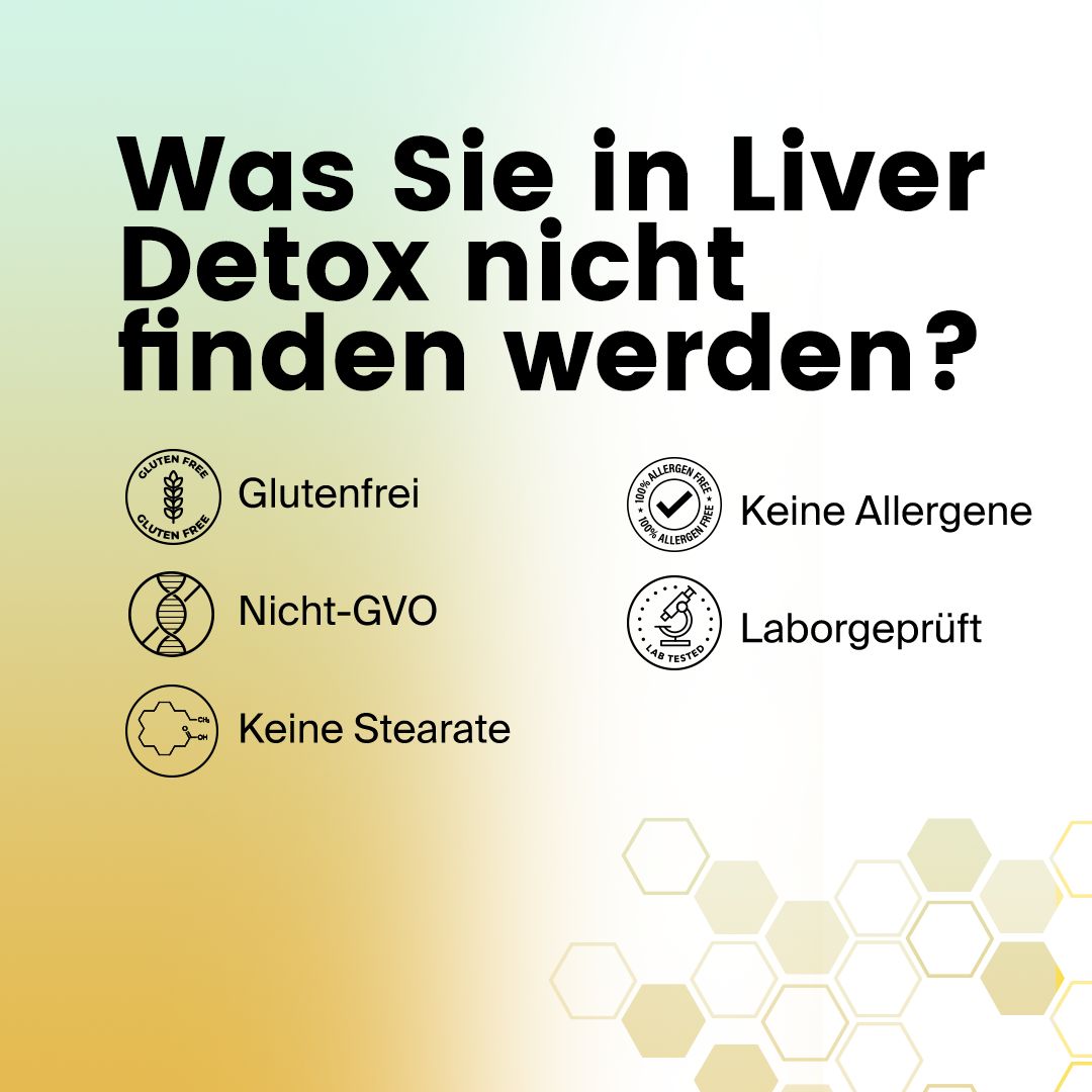 Text mit Symbolen: Glutenfrei, Keine Allergene, Nicht-GVO, Laborgeprüft, Keine Stearate.