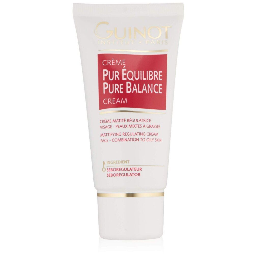 Weiß-rote Tube mit Produktnamen und Markennamen. Text: Crème Pur Équilibre, Pure Balance Cream, für Mischhaut.