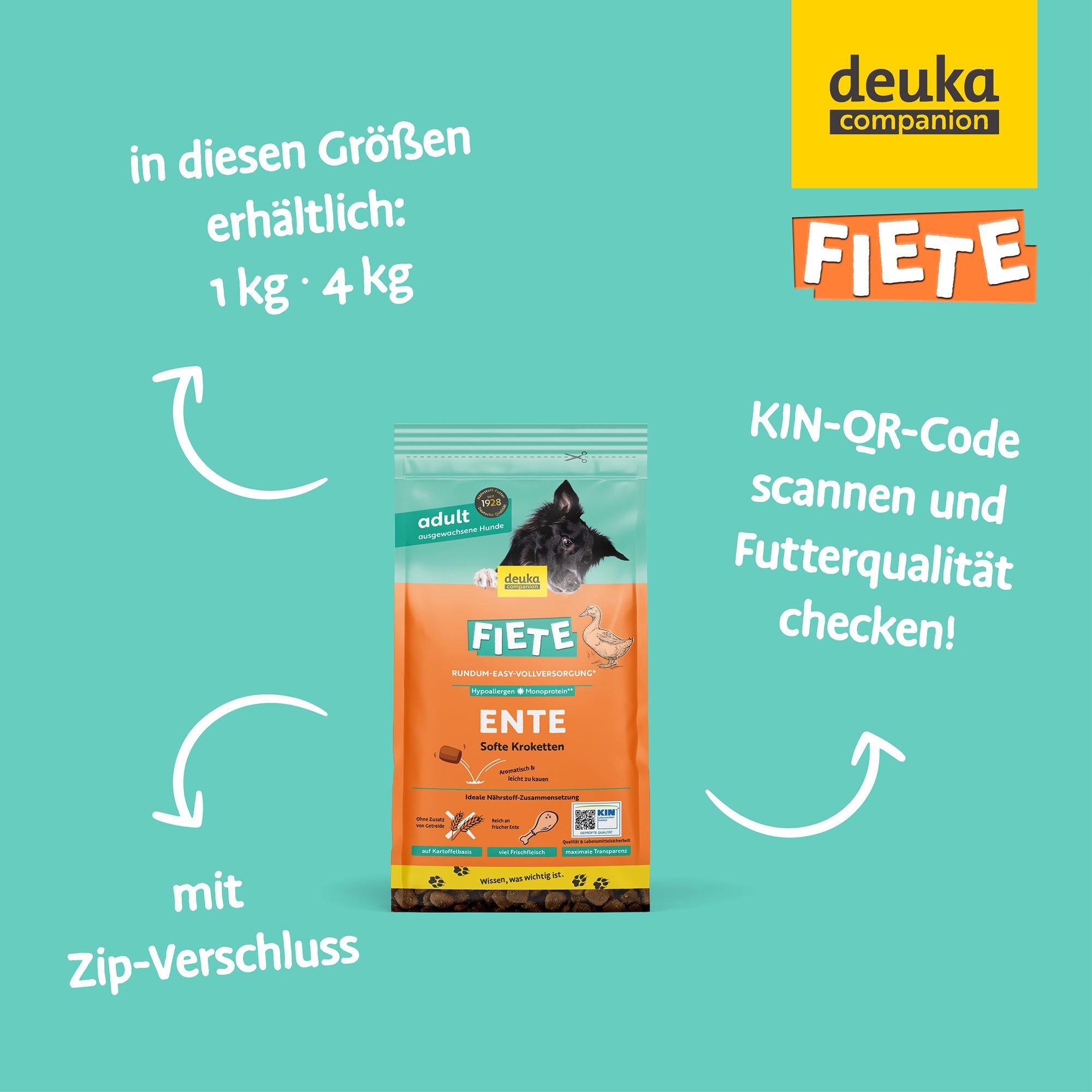 FIETE Adult Soft Ente - Softes Trockenfutter für Hunde