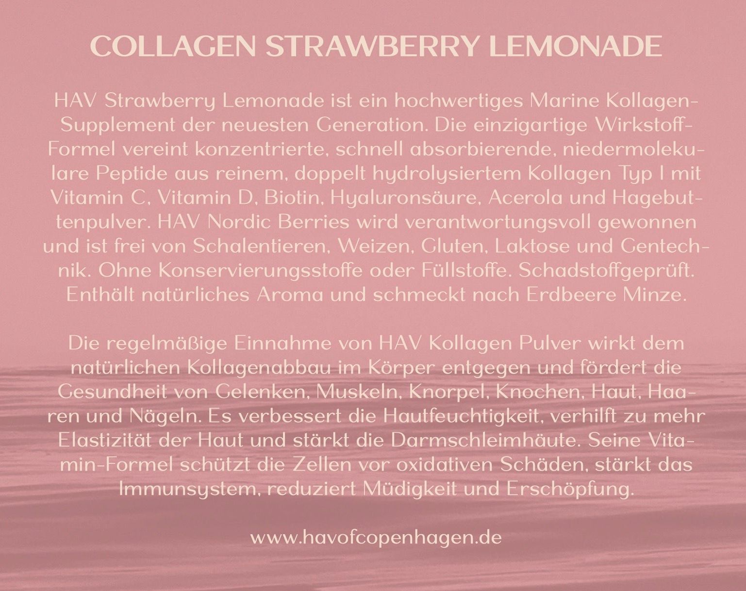 Text über HAV Collagen Strawberry Lemonade. Inhaltsstoffe, Vorteile und Anwendung.
