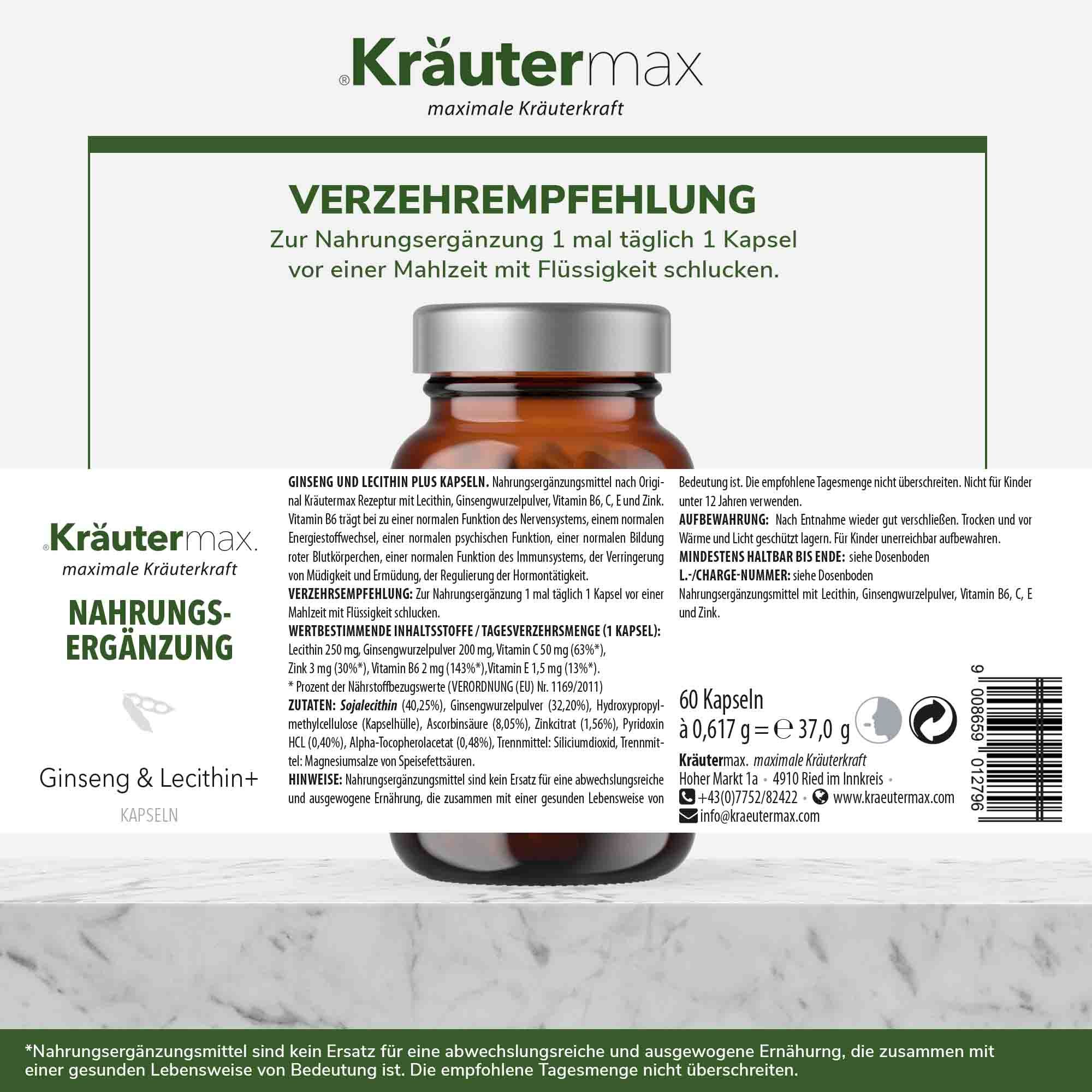 Kräutermax Ginseng & Lecithin plus Kapseln