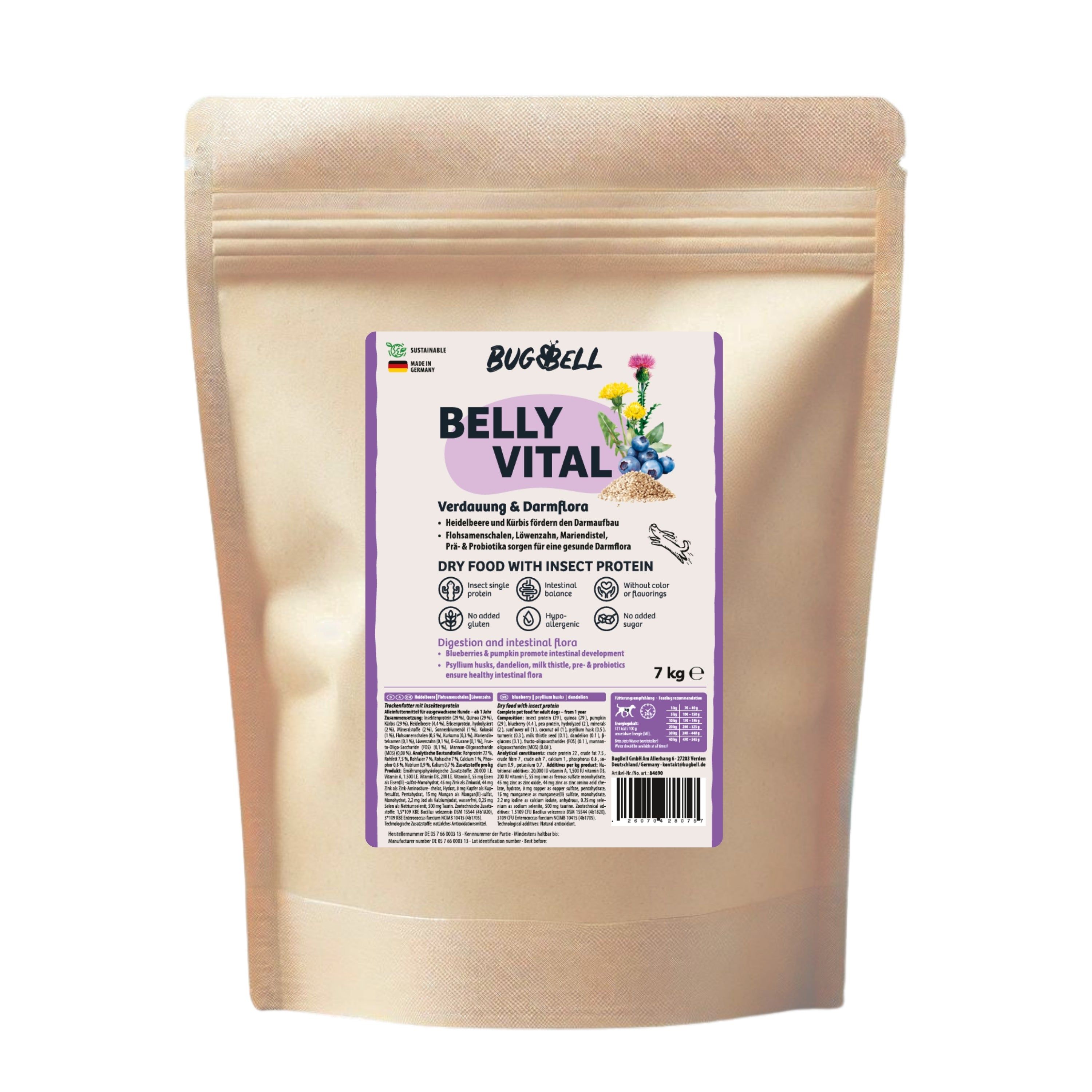 BugBell Trockenfutter BellyVital - Verdauung & Darmflora 7 kg Pellets