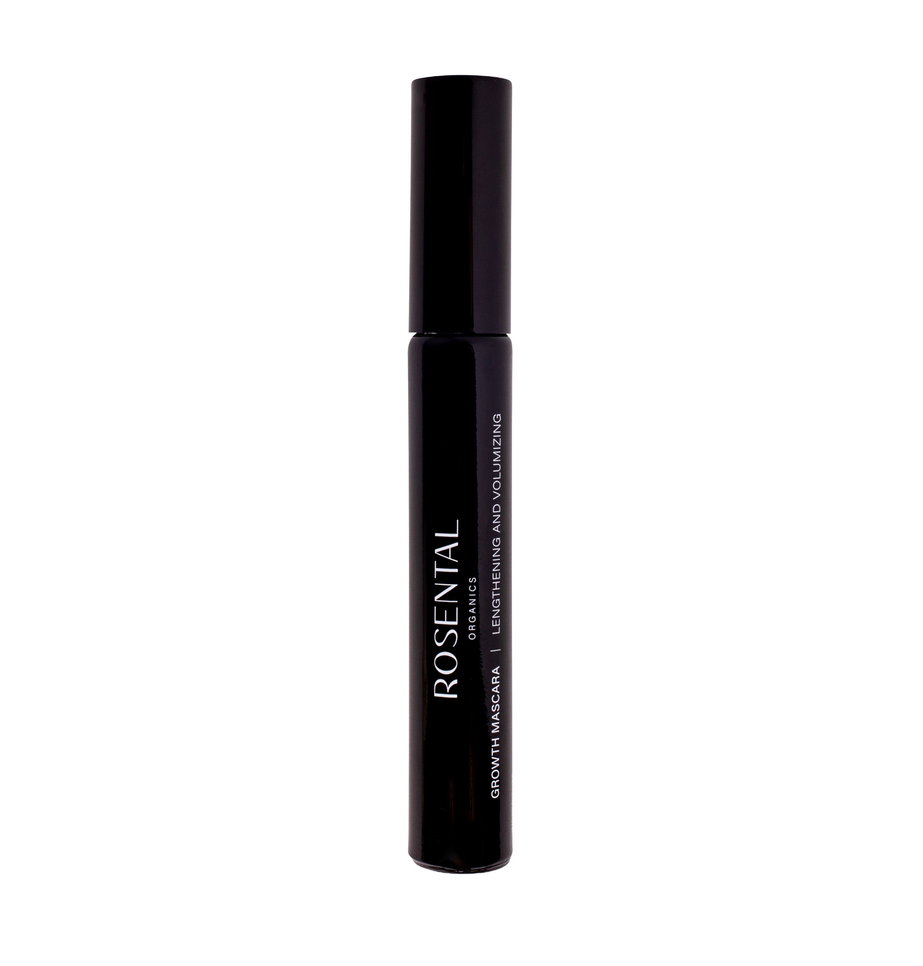 Schwarze Mascara-Tube. Text: Rosental Organics, Growth Mascara, Lengthening and Volumizing.
