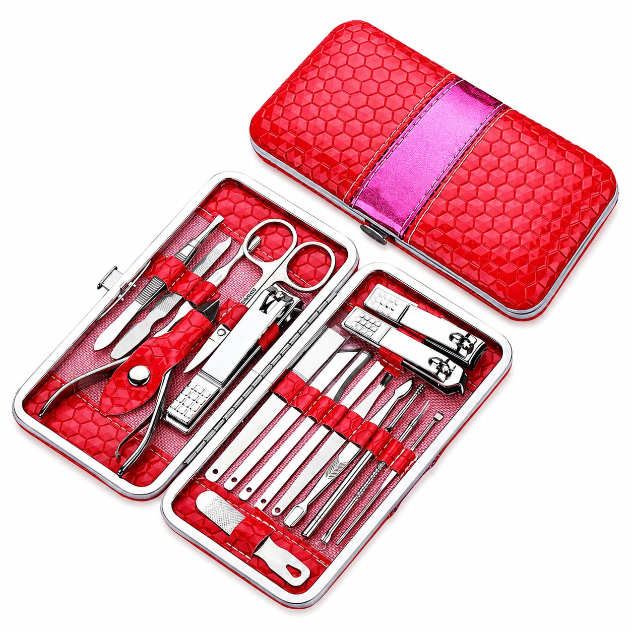 COOL-i 18-teiliges Maniküre Set aus Edelstahl mit PU Etui, für Hände, Füße & Gesicht 1 Pc Nagelknipser