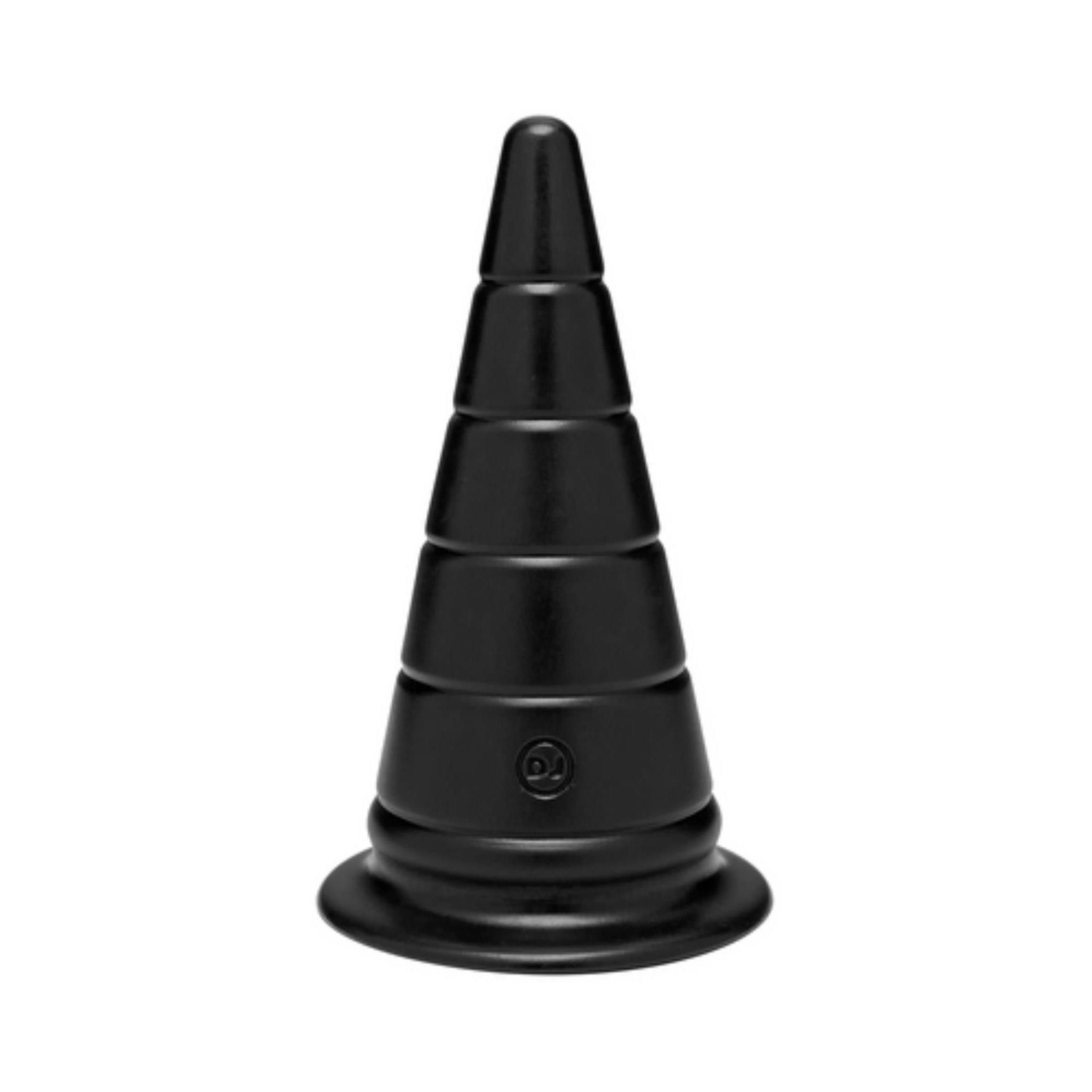 Schwarzer Anal-Stretcher-Plug. Konische Form mit Stufen. Basis mit rundem Rand. Ohne Verpackung.
