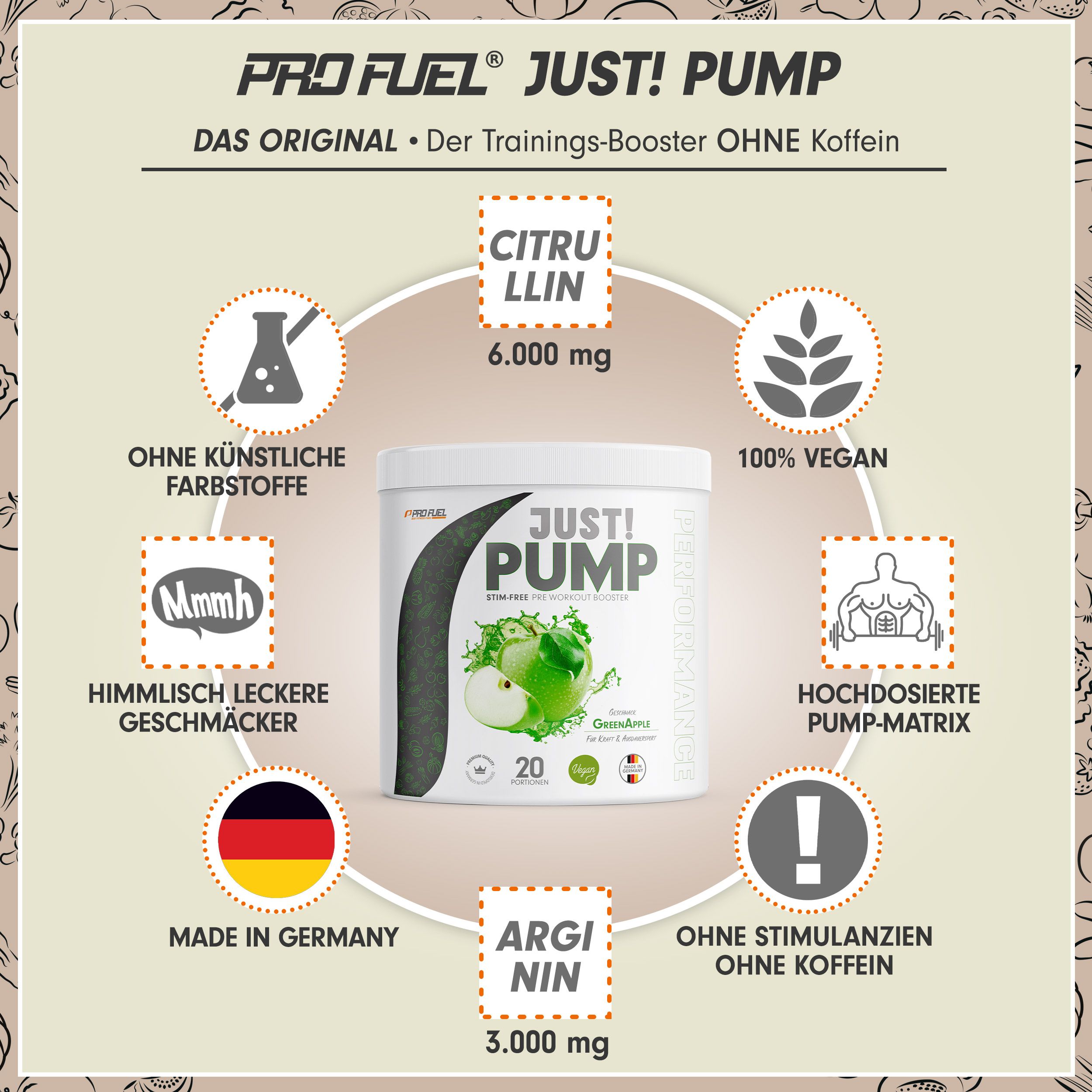 ProFuel - Just! Pump Pre-Workout-Booster ohne Koffein 440 g Pulver