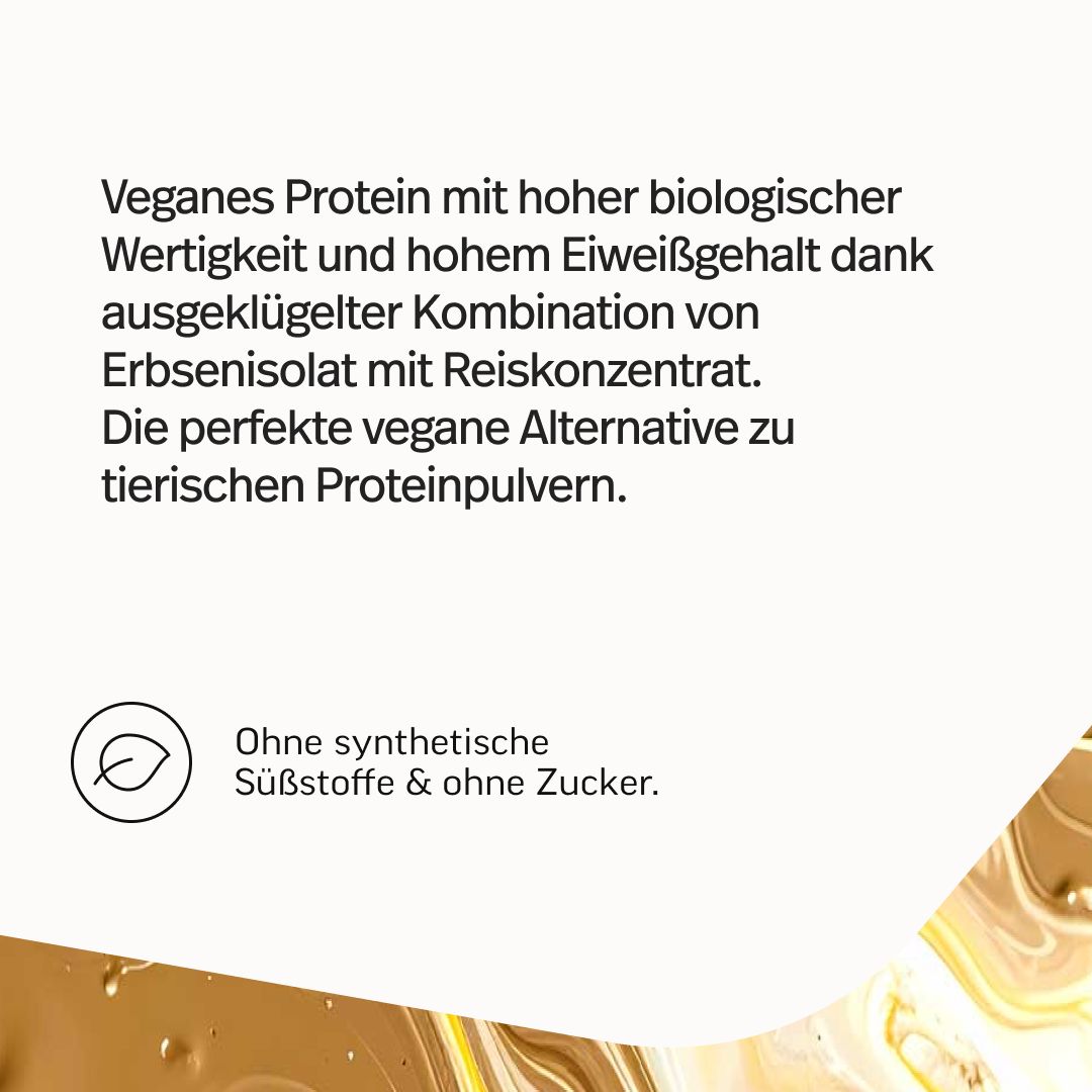 Veganes Protein mit hoher biologischer Wertigkeit. Ohne synthetische Süßstoffe & ohne Zucker.