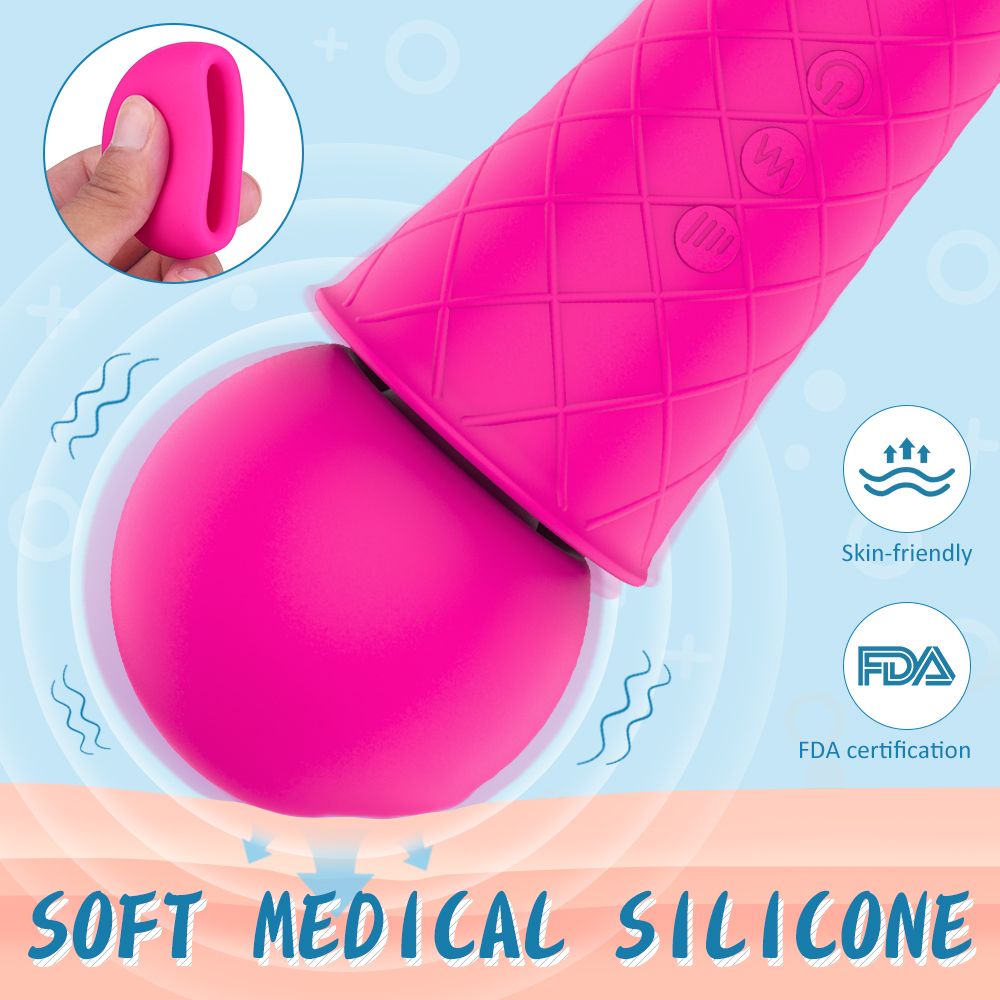 Pinkfarbener Massagestab mit kugelförmigem Kopf und kegelförmigem Griff. Weiches medizinisches Silikon. FDA-Zertifizierung.
