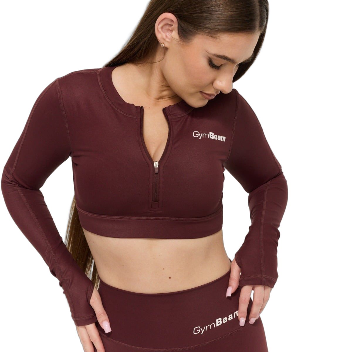 GymBeam Sport-Top Damen cropped Langarm mit rundem Ausschnitt Fig