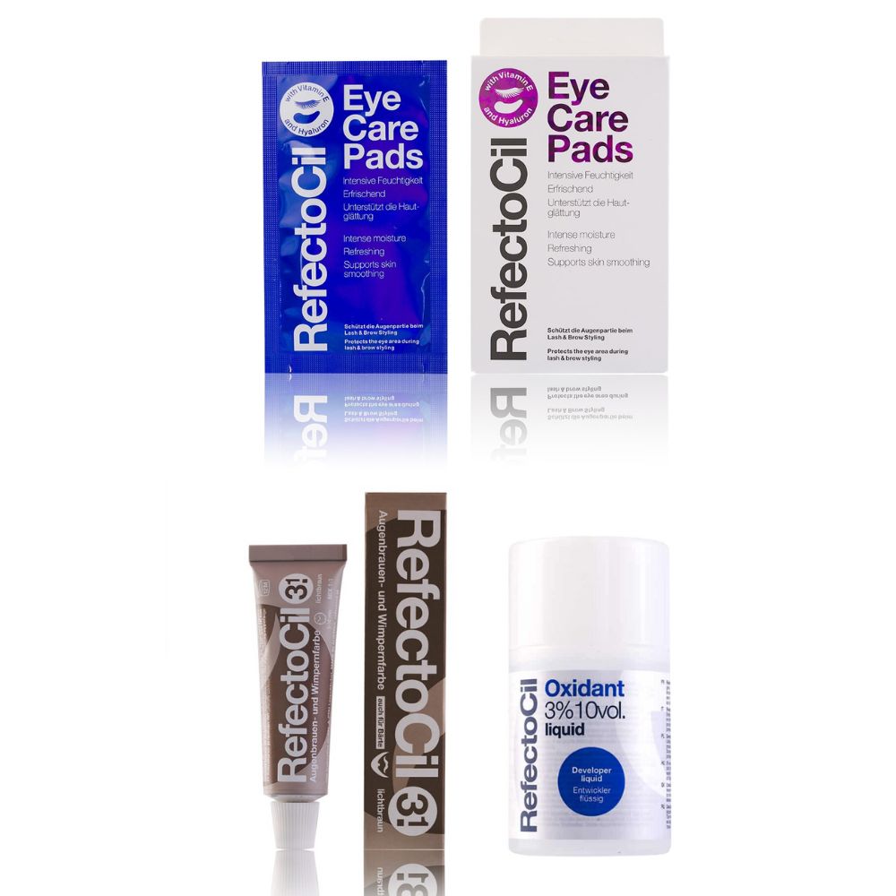Refectocil Wimpernfarbe lichtbraun 3.1 & Oxidant flüssig 3% Eye Care Pads Set 15 ml Creme