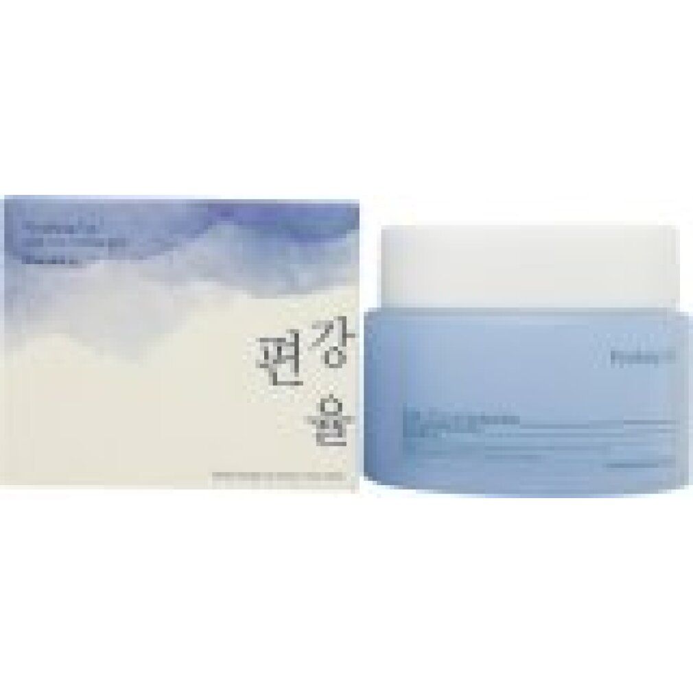 Pyunkang Yul Deep Clear Cleansing Balm mit Verpackung. Blauer Tiegel und Karton mit abstrakter blauer Aquarellmalerei und Schriftzeichen.