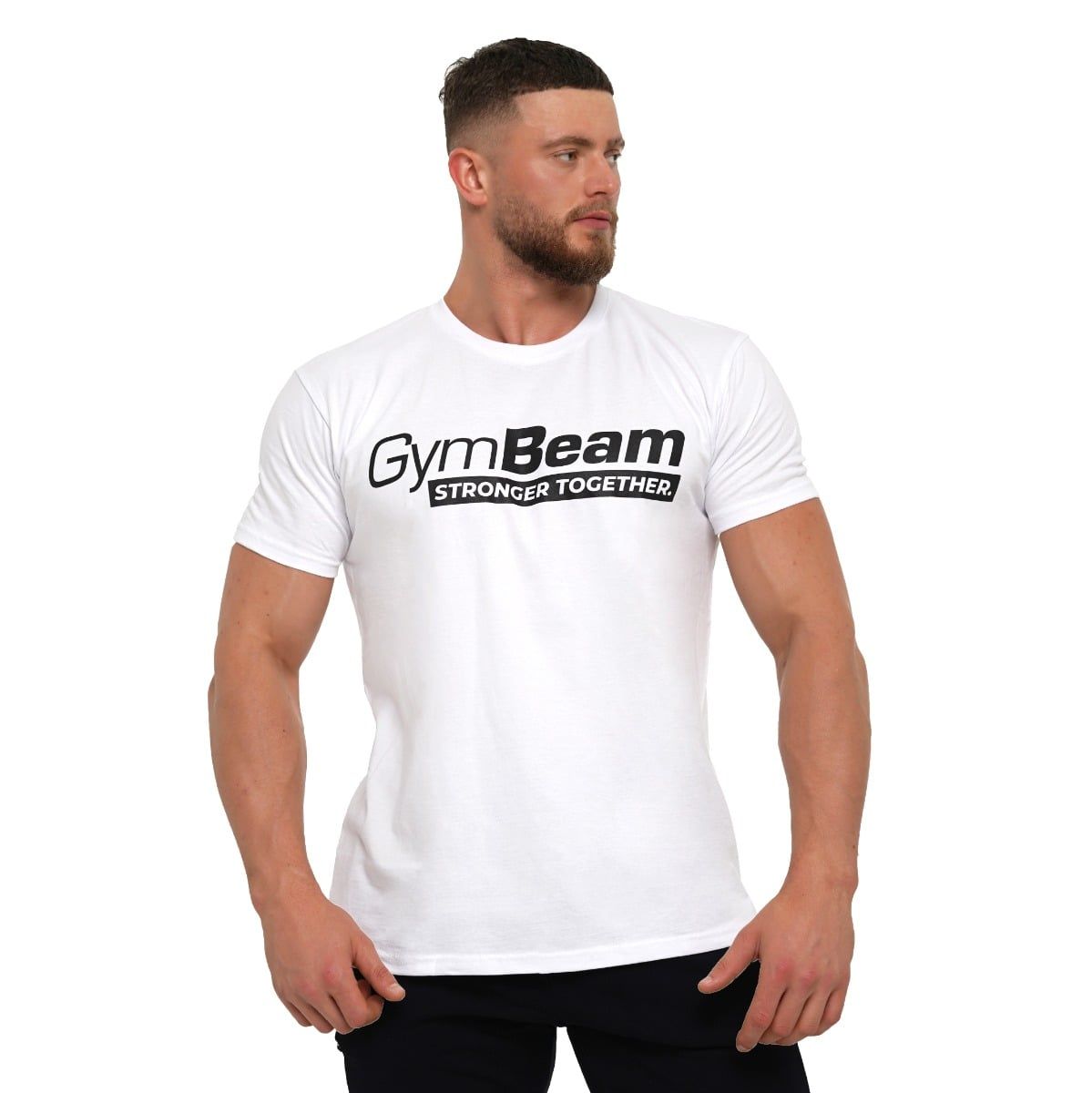GymBeam T-Shirt Herren Regular Kurzarm Stronger Together Weiß