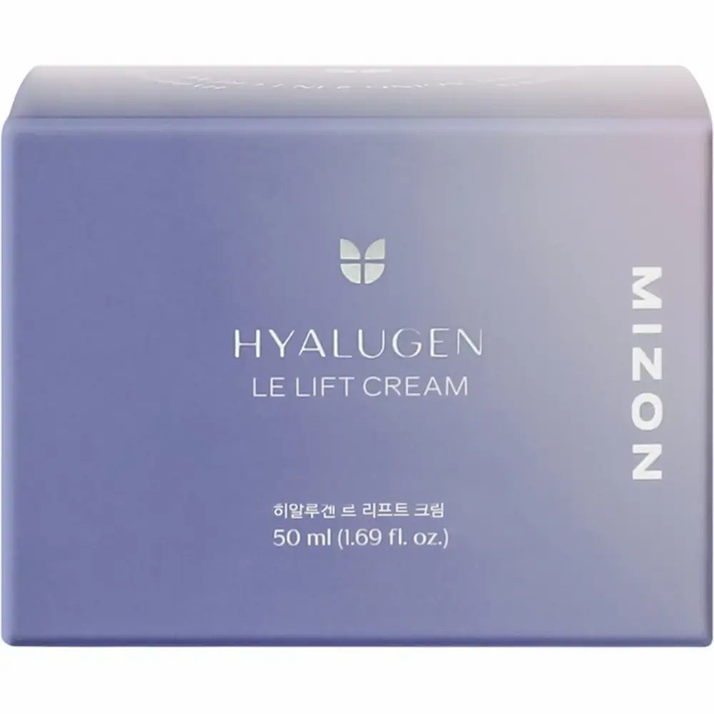 Verpackung der Creme. Aufschrift: HYALUGEN LE LIFT CREAM, MIZON. Koreanische Schriftzeichen. 50 ml (1.69 fl. oz.).