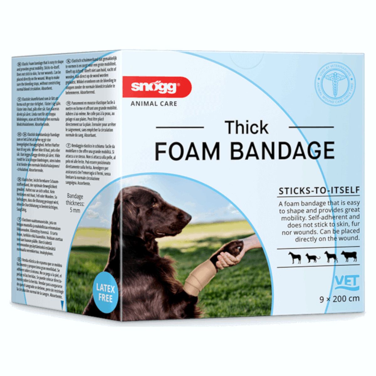 Snögg Thick Foam Bandage Verpackung mit Hund, Pferd, Katze und Rind, 9x200cm.