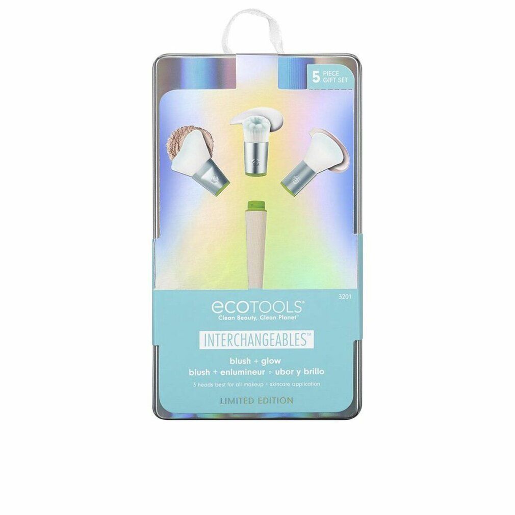 Set mit 5 austauschbaren Make-up-Pinseln in einer transparenten Verpackung. Enthält Pinsel für Rouge und Glanz. Marke Ecotools.