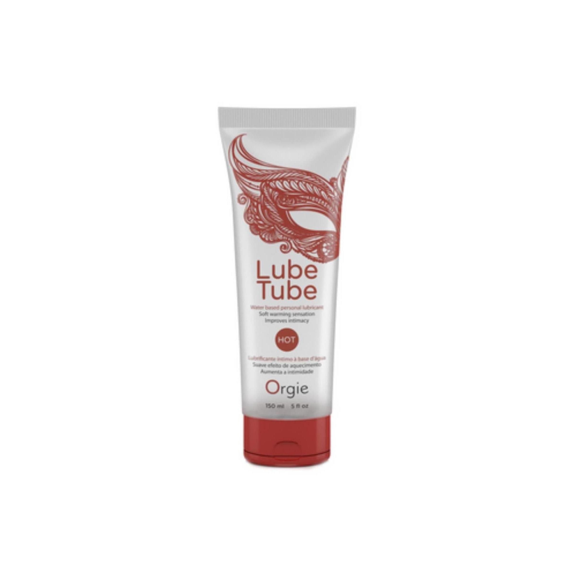 Tube mit Lube Tube Hot. Wasserbasiertes Intimgel mit wärmender Wirkung. Roter Verschluss. Marke Orgie.