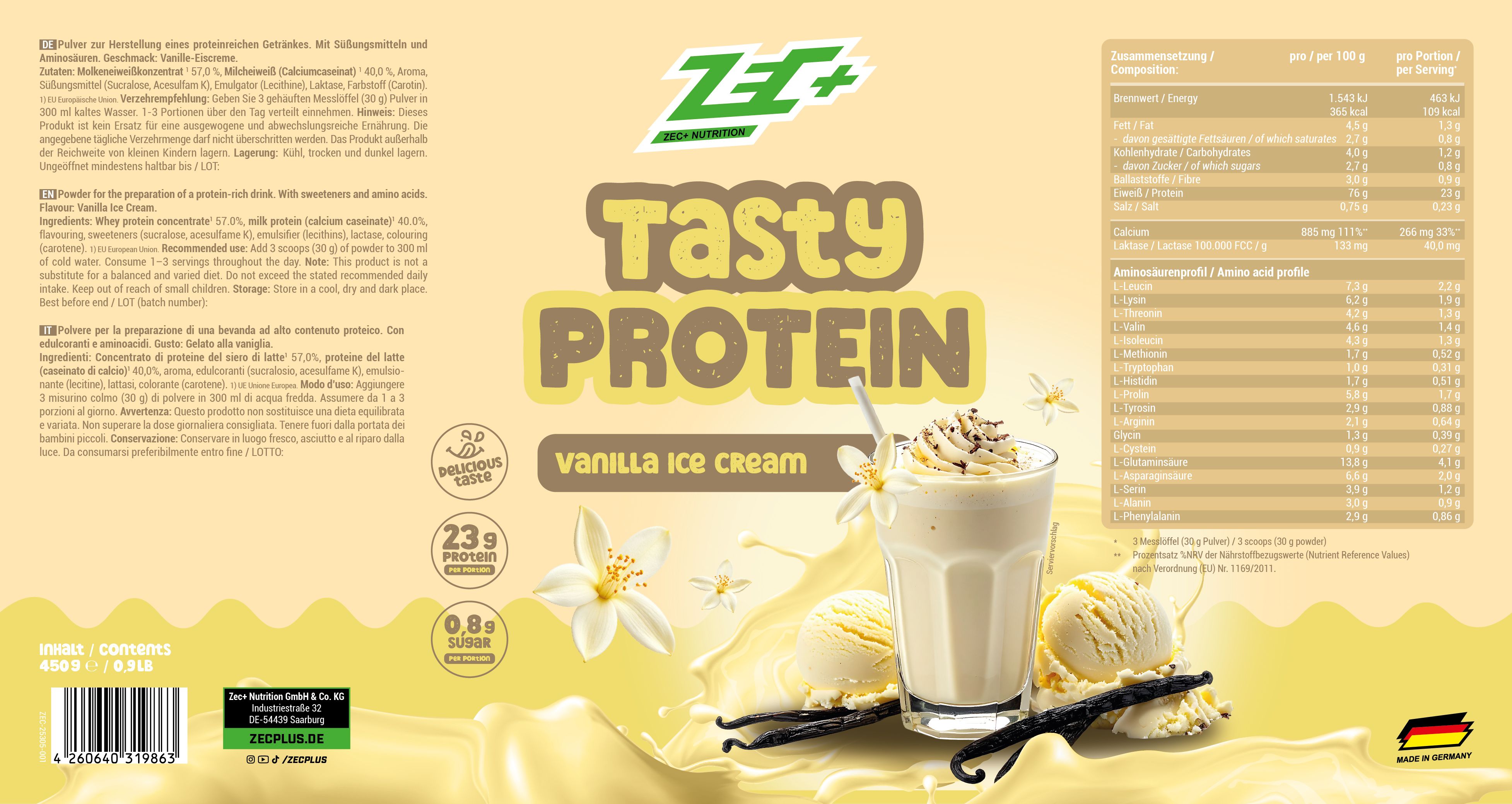 ZEC+ TASTY PROTEIN Vanilla Ice Cream